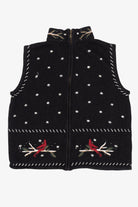Vintage Hand Embroidered Black Christopher & Banks Cardinals Ugly Christmas Vest (1990s)