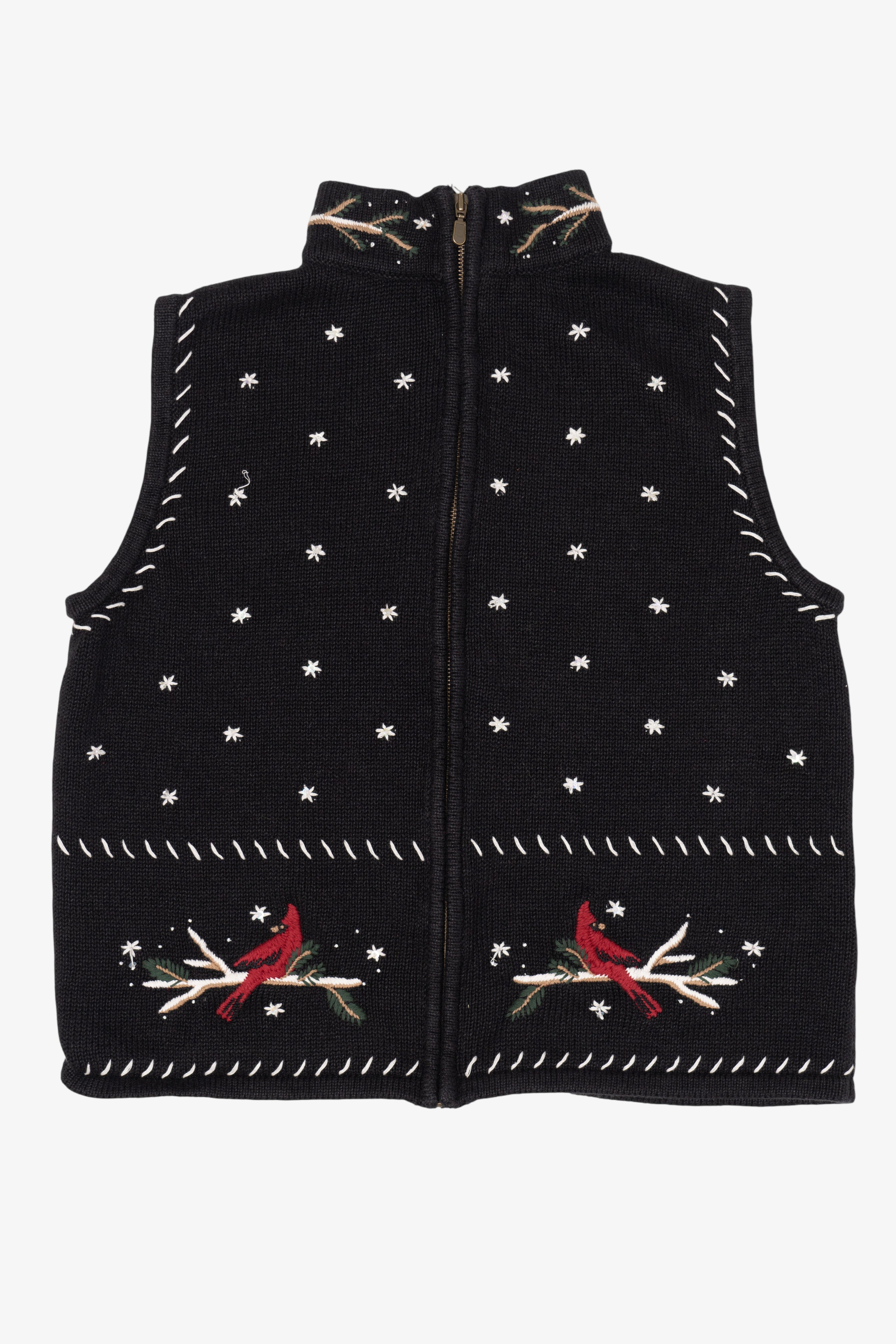 Vintage Hand Embroidered Black Christopher & Banks Cardinals Ugly Christmas Vest (1990s)