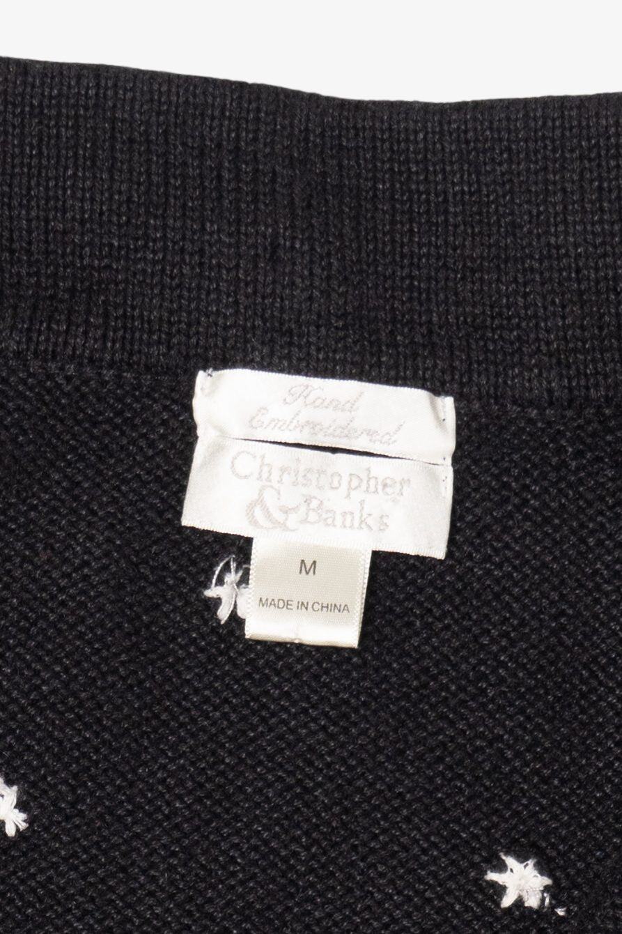 Vintage Hand Embroidered Black Christopher & Banks Cardinals Ugly Christmas Vest (1990s)