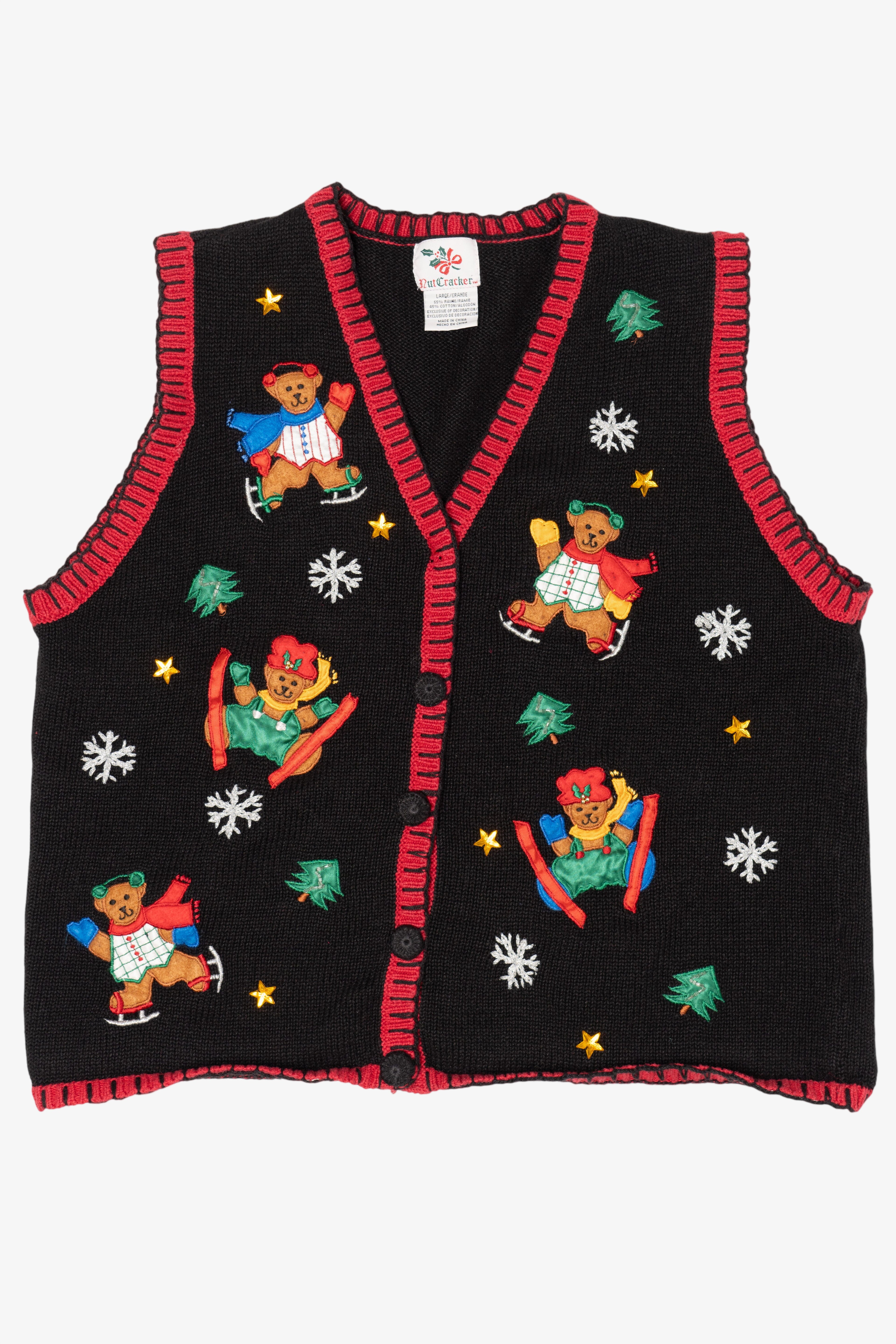 Vintage Black Nutcracker Bears Ugly Christmas Vest (1990s)