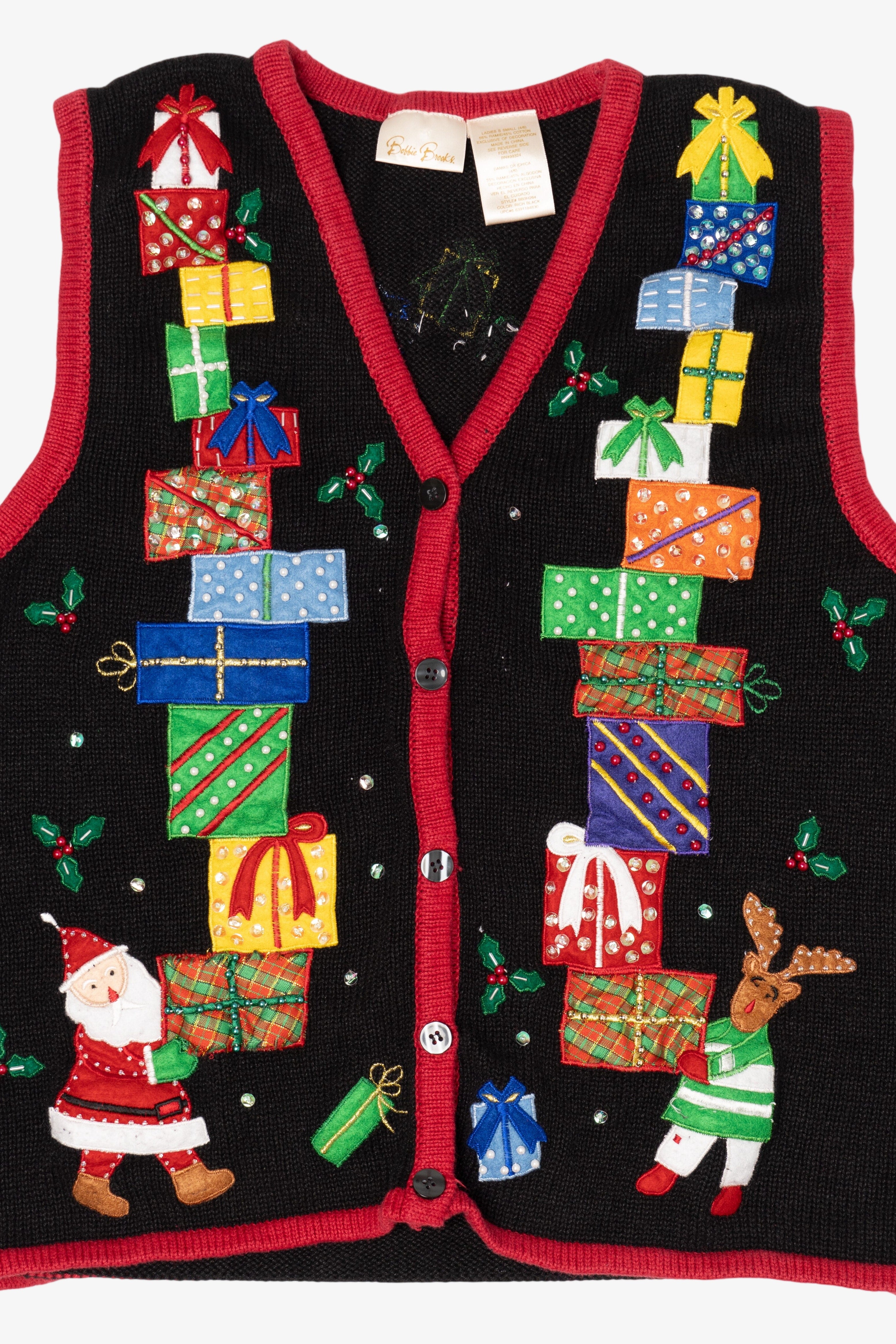 Vintage Black Bobbie Brooks Presents Ugly Christmas Vest (1990s)