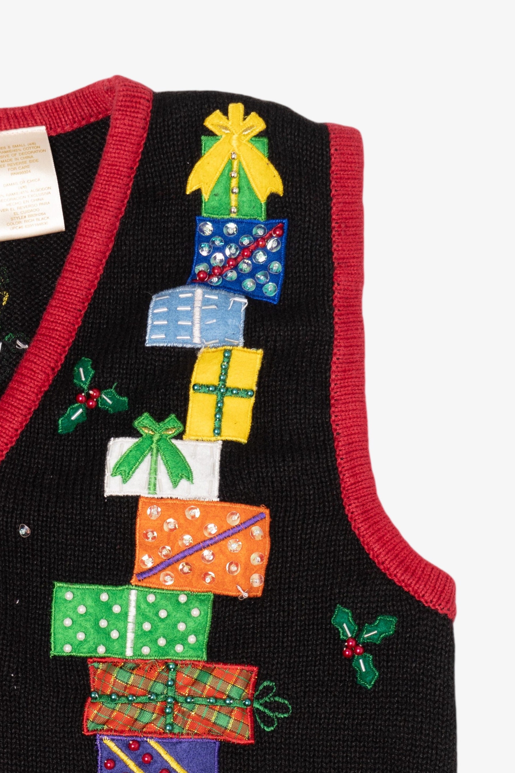 Vintage Black Bobbie Brooks Presents Ugly Christmas Vest (1990s)