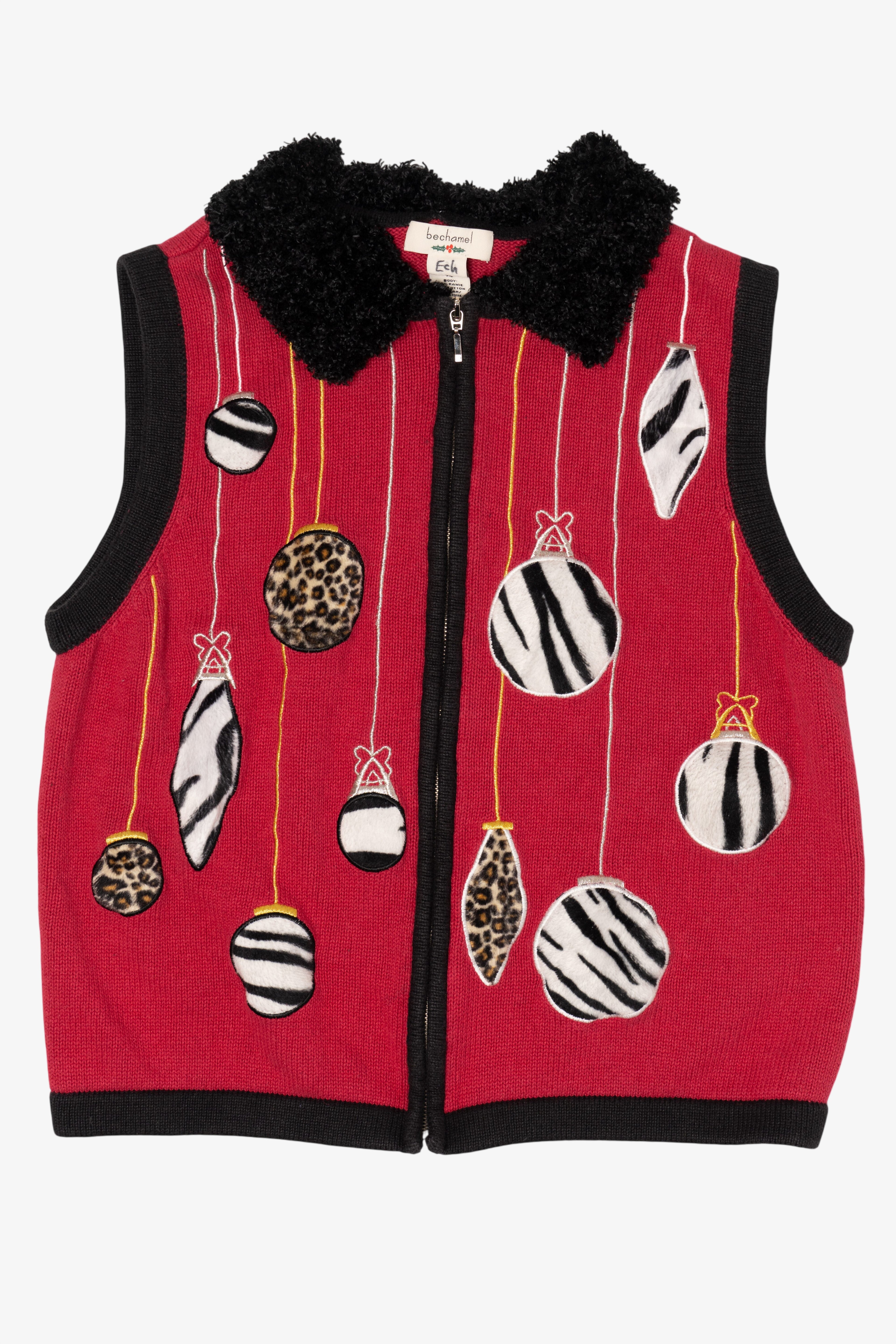Vintage Red Bechamel Ornaments Ugly Christmas Vest (1990s)