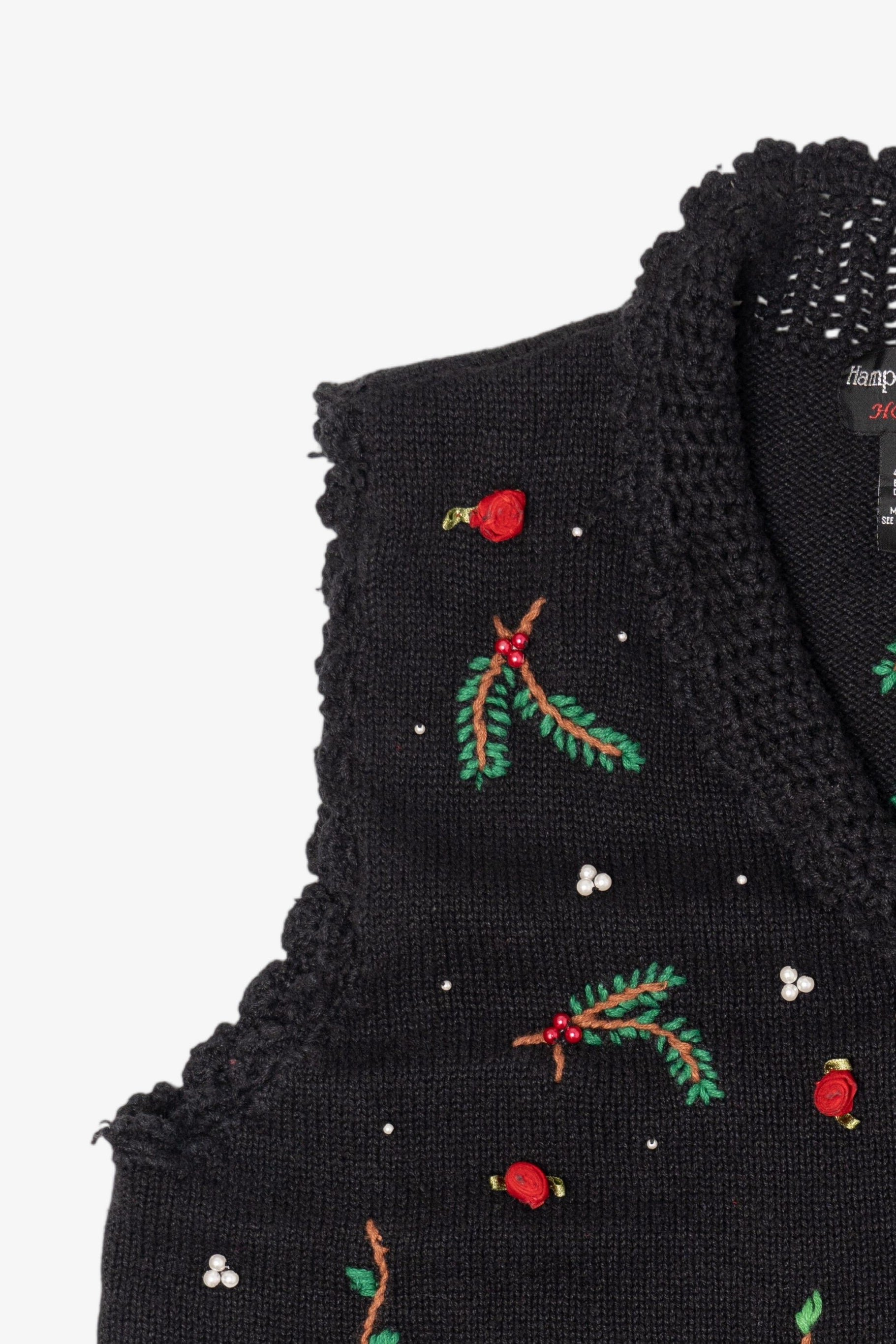Vintage Black Hampshire Studio Holly Ugly Christmas Vest (1990s)