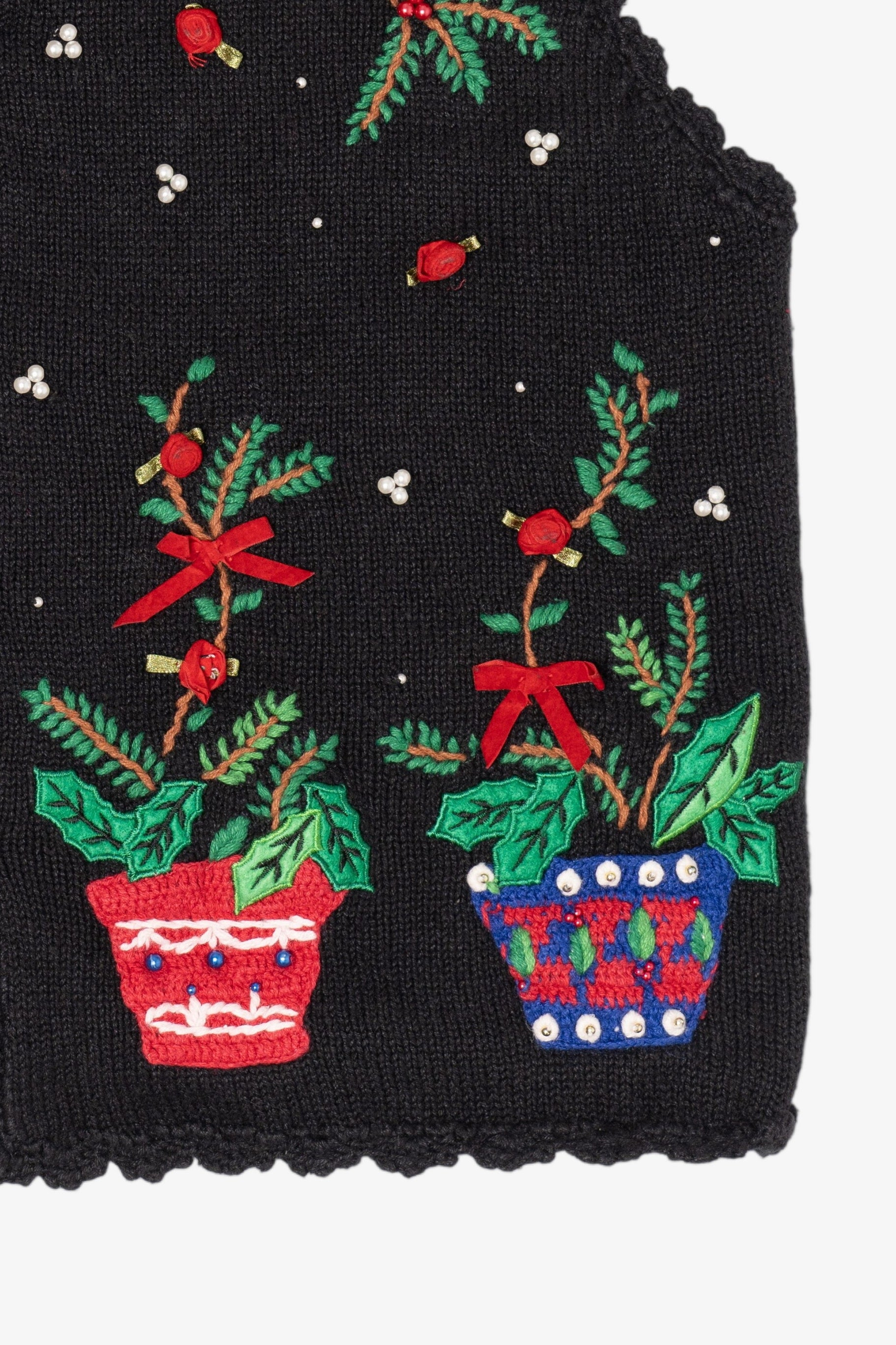 Vintage Black Hampshire Studio Holly Ugly Christmas Vest (1990s)