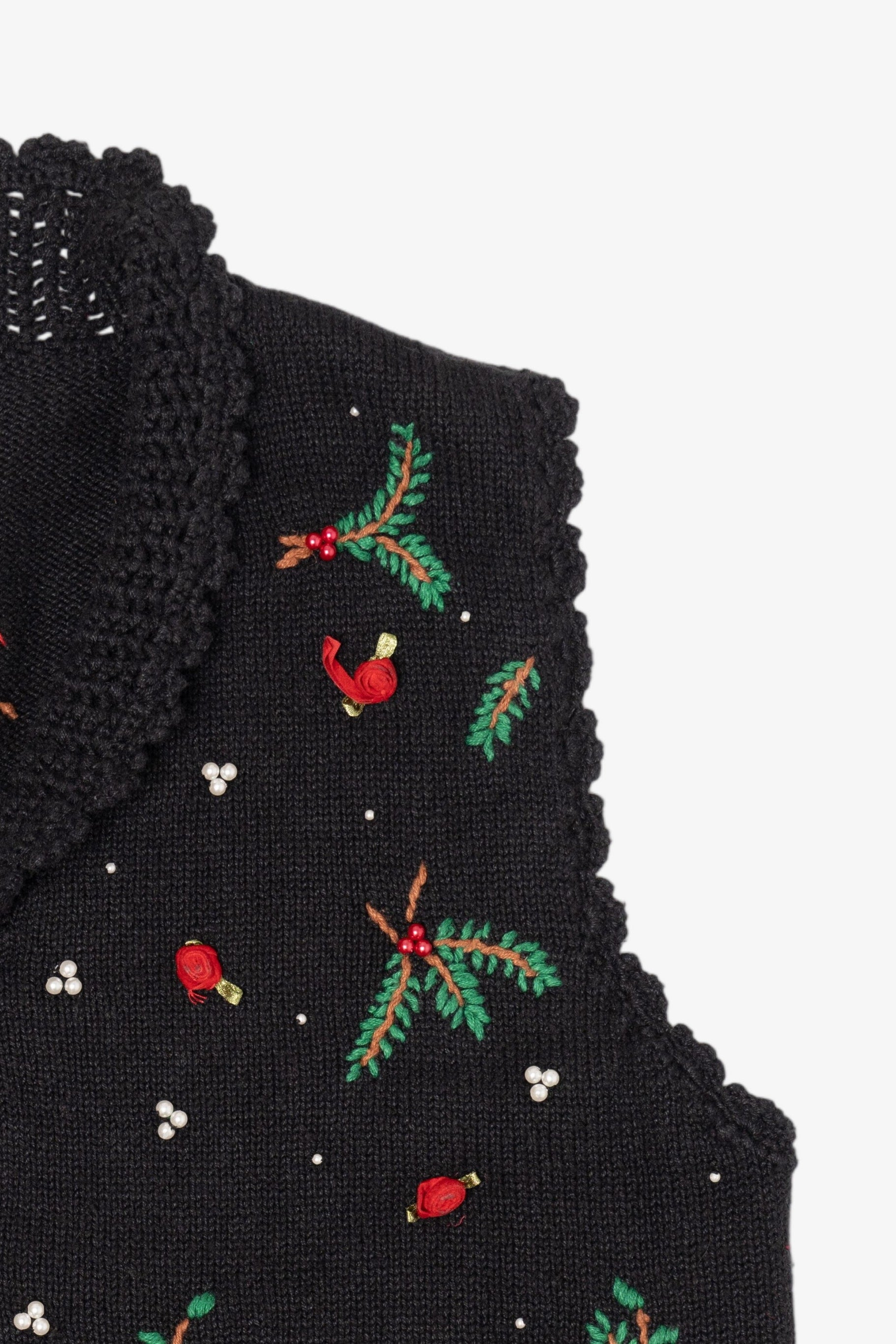 Vintage Black Hampshire Studio Holly Ugly Christmas Vest (1990s)