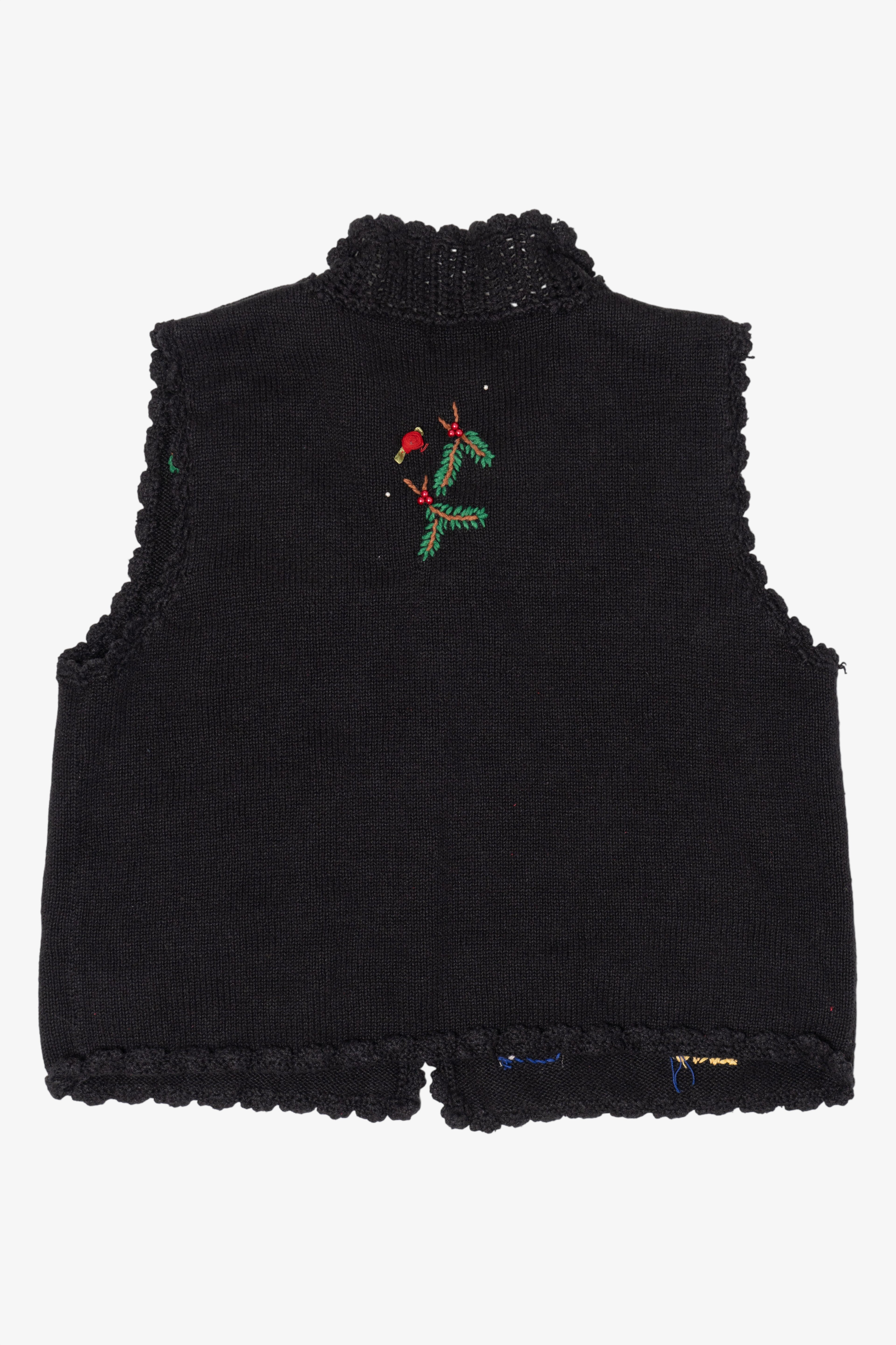 Vintage Black Hampshire Studio Holly Ugly Christmas Vest (1990s)