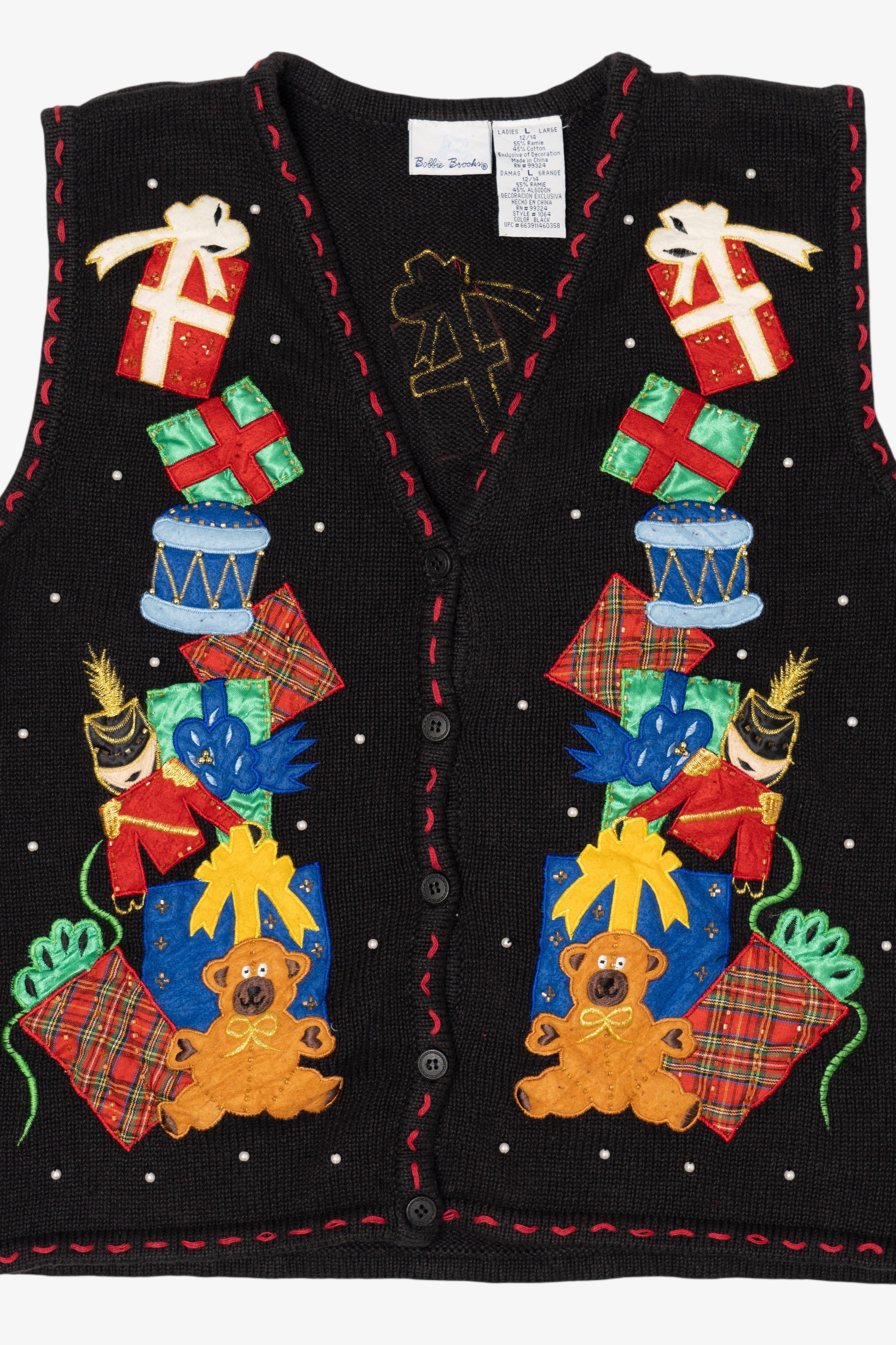 Vintage Black Bobbie Brooks Presents Ugly Christmas Vest (1990s)