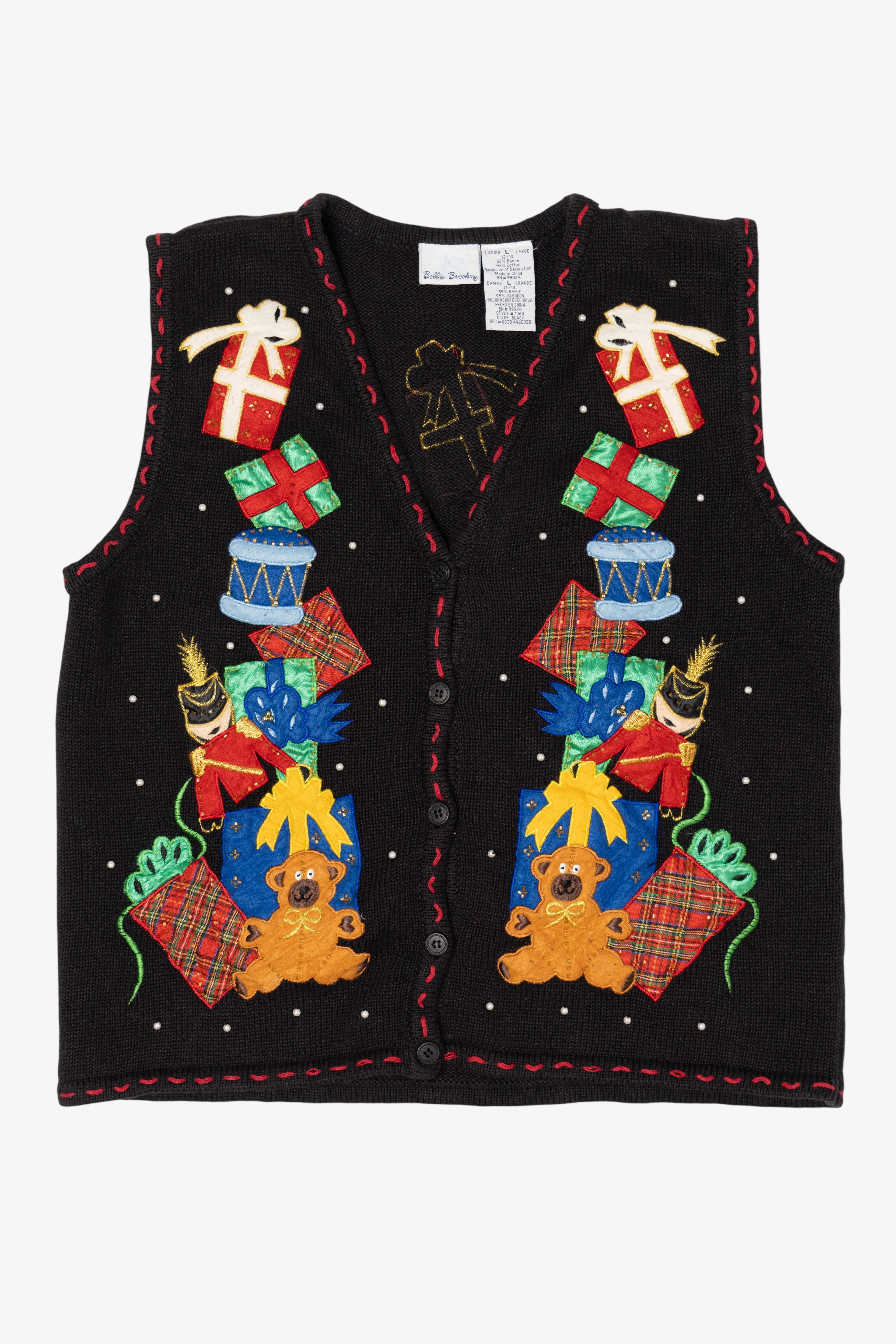 Vintage Black Bobbie Brooks Presents Ugly Christmas Vest (1990s)