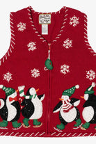 Vintage Red Heirloom Collectible Penguins Ugly Christmas Vest (2000s)