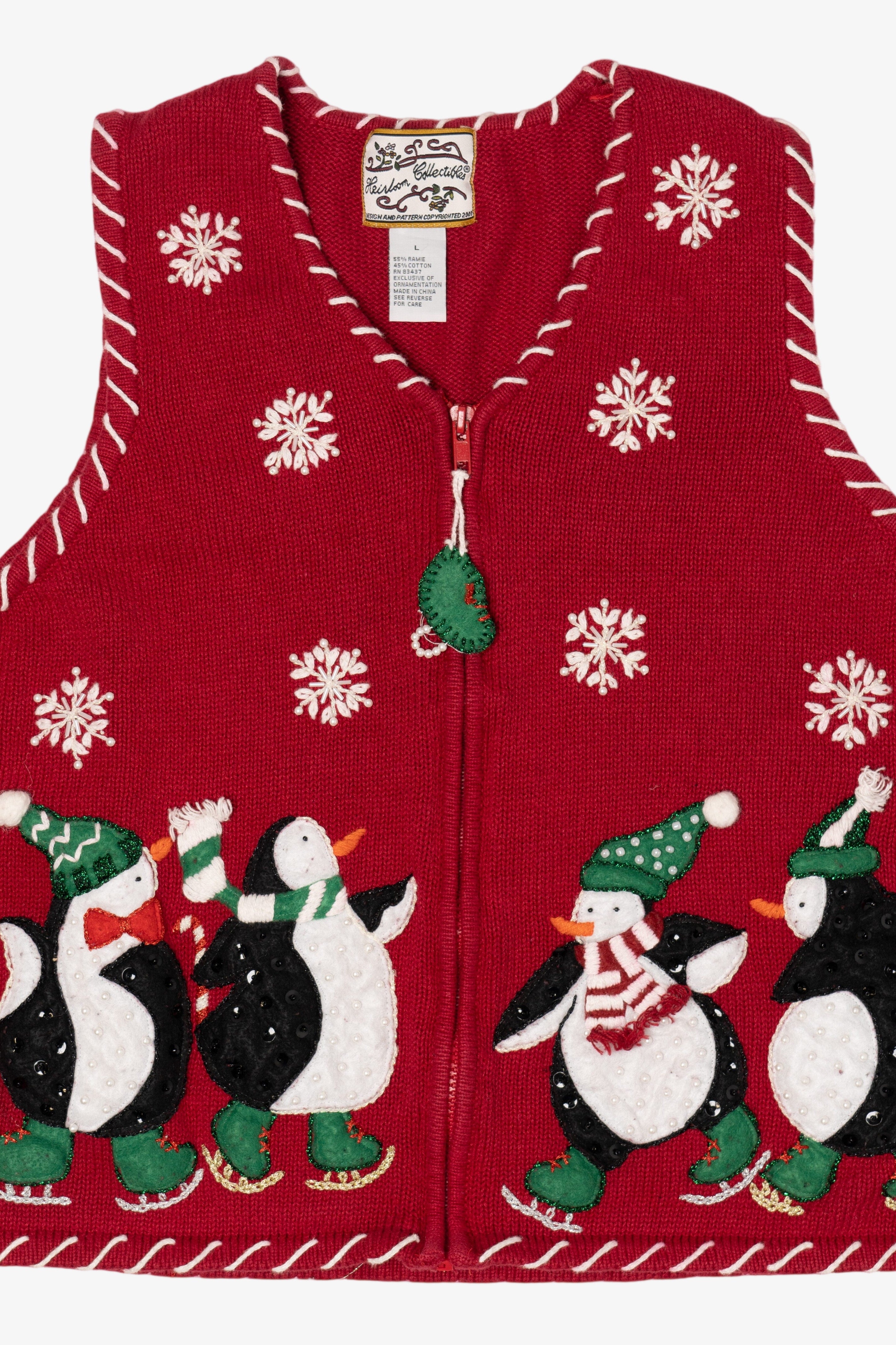 Vintage Red Heirloom Collectible Penguins Ugly Christmas Vest (2000s)