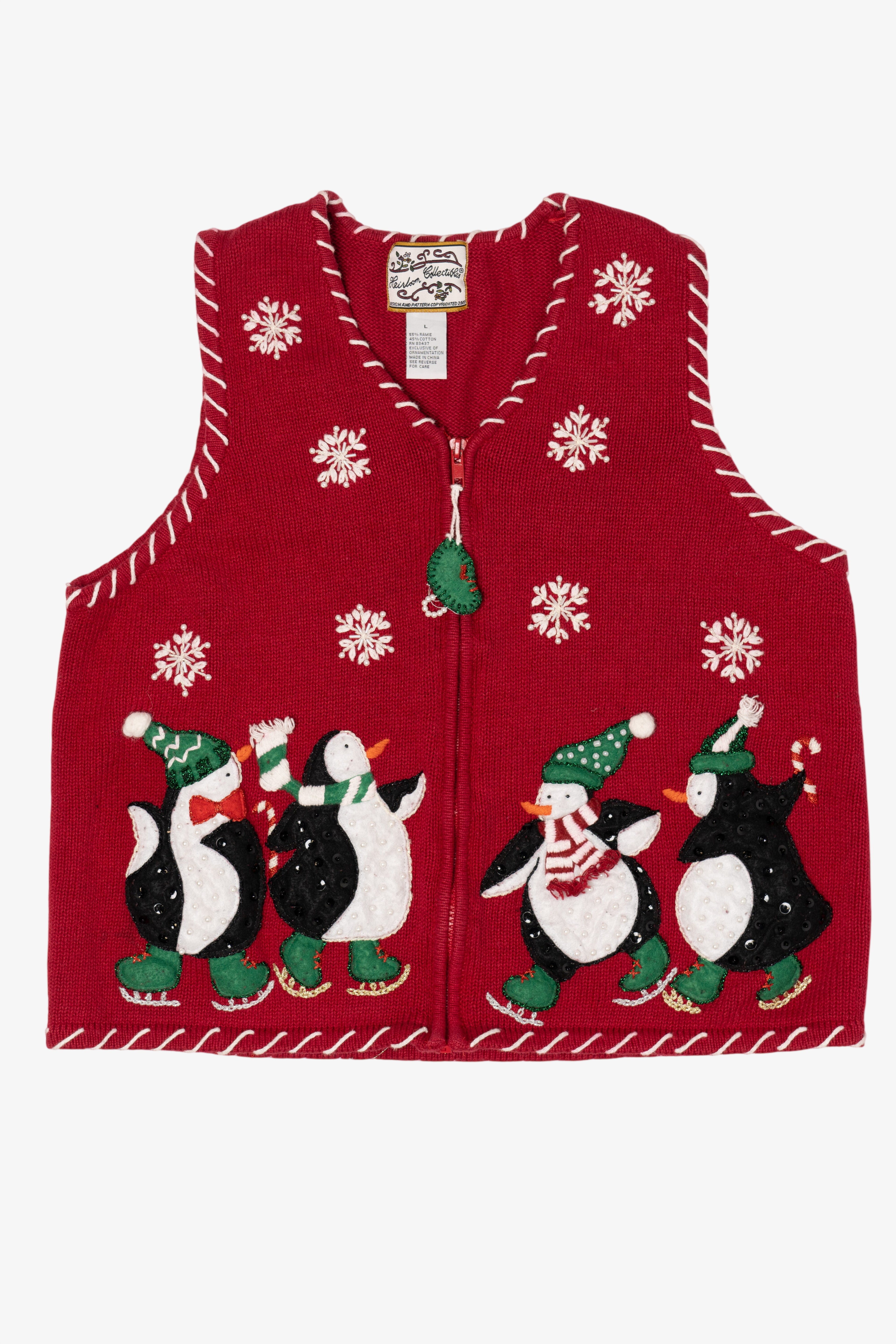 Vintage Red Heirloom Collectible Penguins Ugly Christmas Vest (2000s)