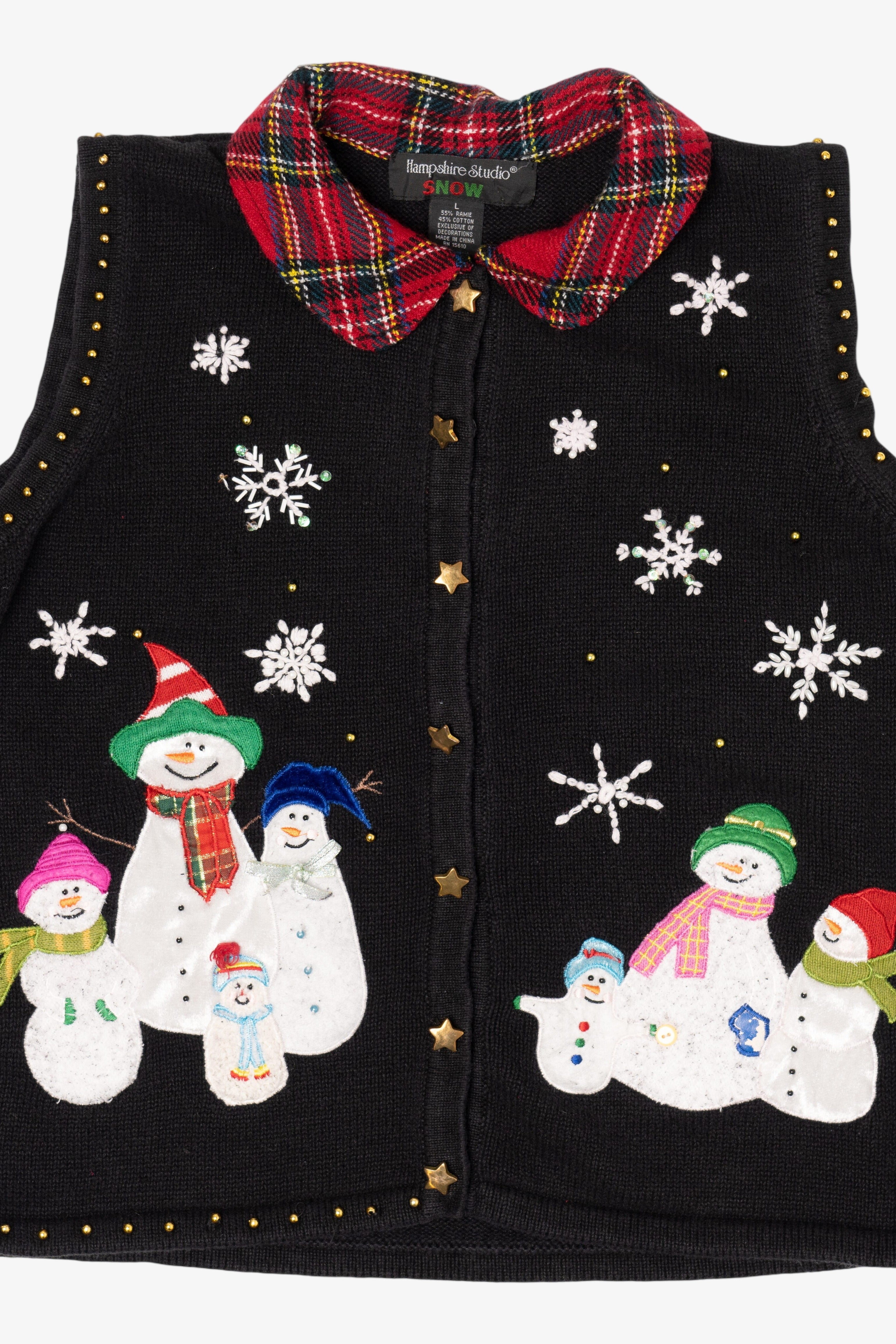Vintage Black Hampshire Studio Snowmen Ugly Christmas Vest (1990s)