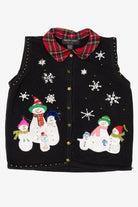 Vintage Black Hampshire Studio Snowmen Ugly Christmas Vest (1990s)