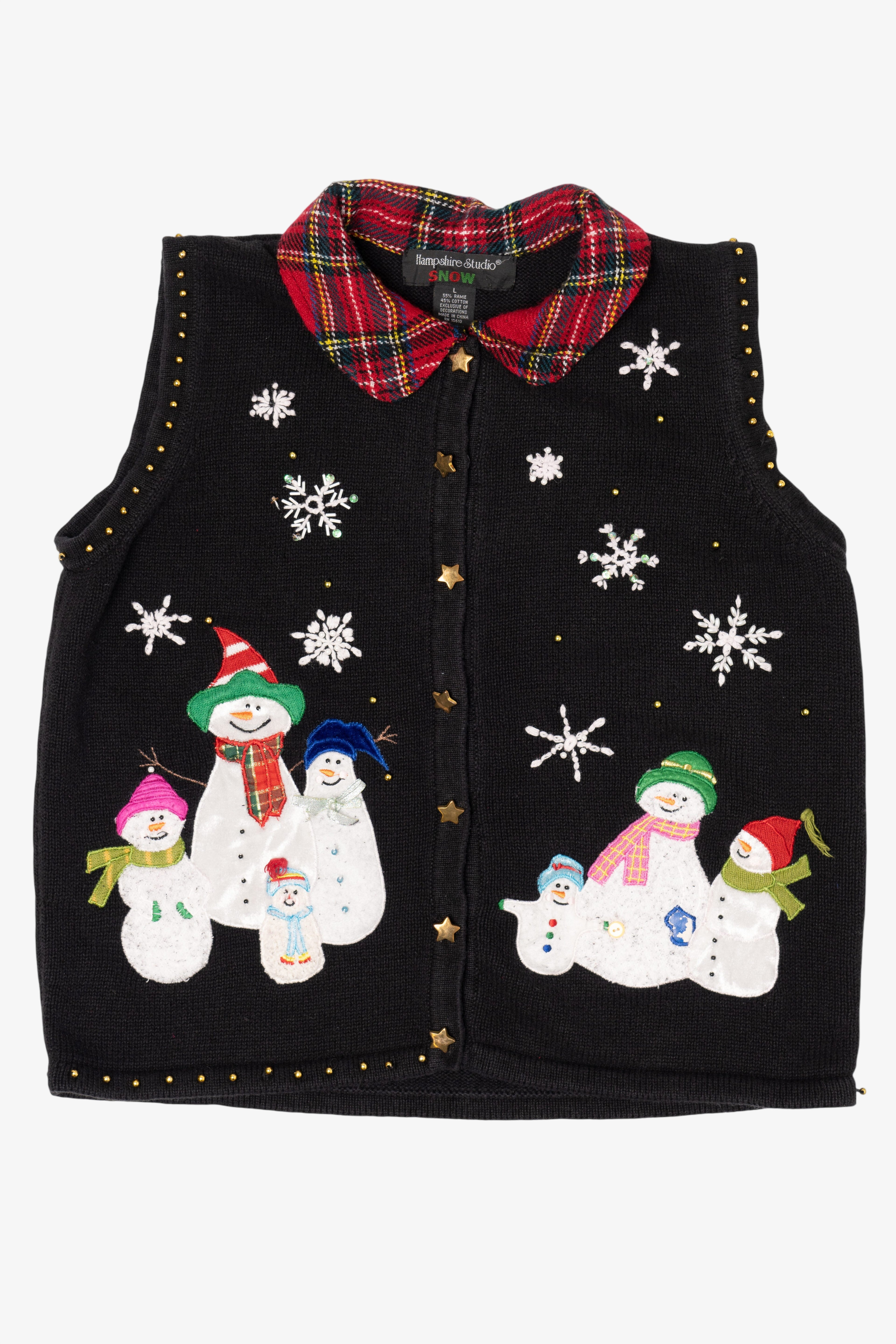 Vintage Black Hampshire Studio Snowmen Ugly Christmas Vest (1990s)