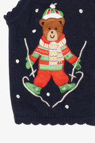 Vintage Navy Blue White Stag Teddy Bears Skiing Ugly Christmas Vest (1990s)