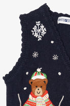 Vintage Navy Blue White Stag Teddy Bears Skiing Ugly Christmas Vest (1990s)