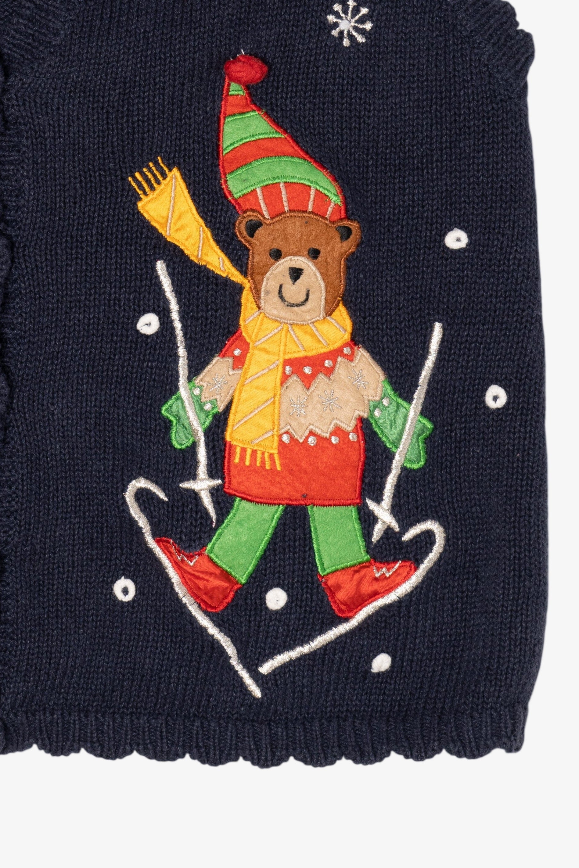 Vintage Navy Blue White Stag Teddy Bears Skiing Ugly Christmas Vest (1990s)