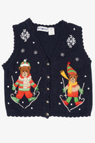 Vintage Navy Blue White Stag Teddy Bears Skiing Ugly Christmas Vest (1990s)