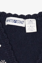 Vintage Navy Blue White Stag Teddy Bears Skiing Ugly Christmas Vest (1990s)