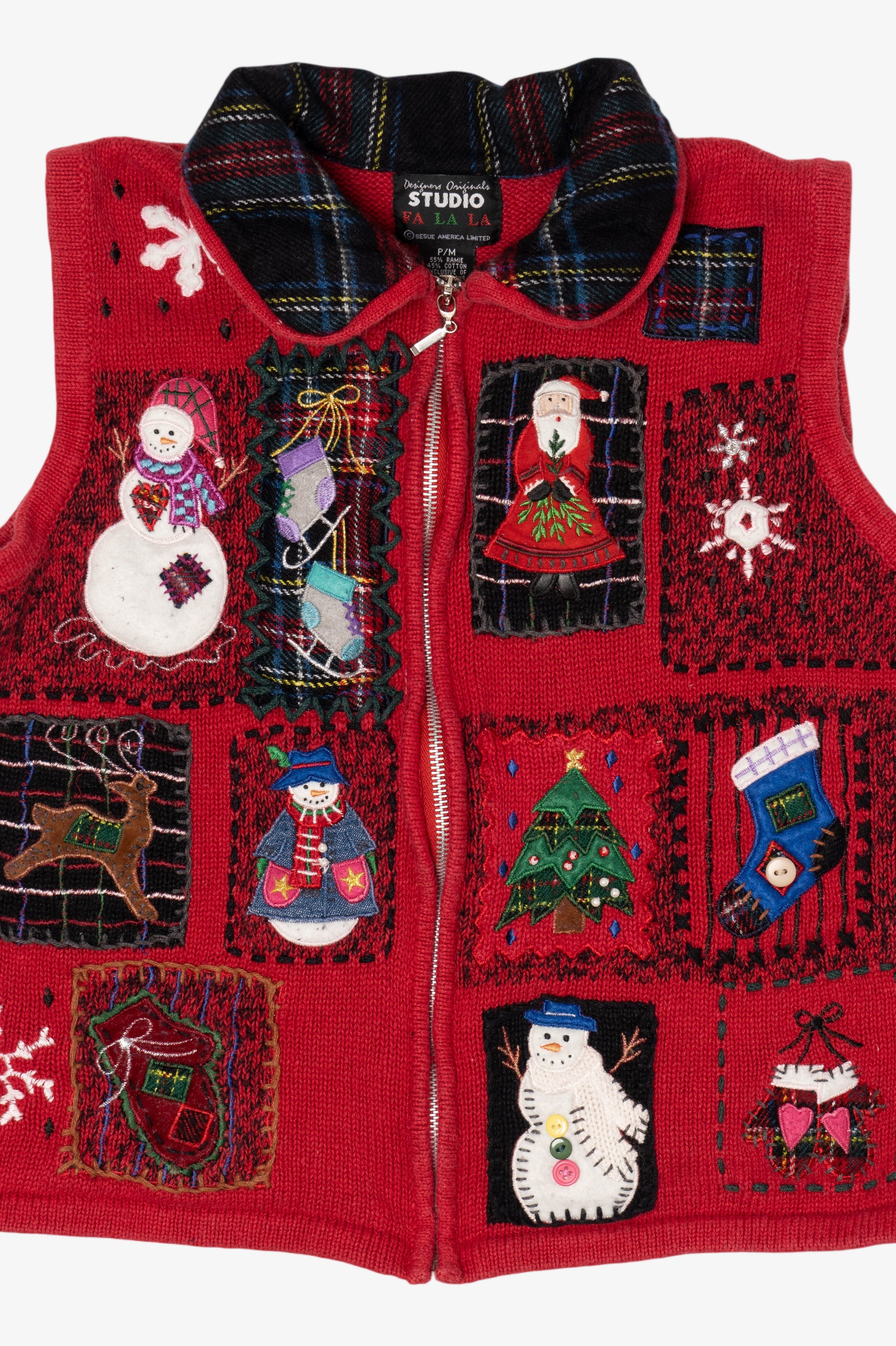 Vintage Red White Stag Patchwork Ugly Christmas Vest (1990s)
