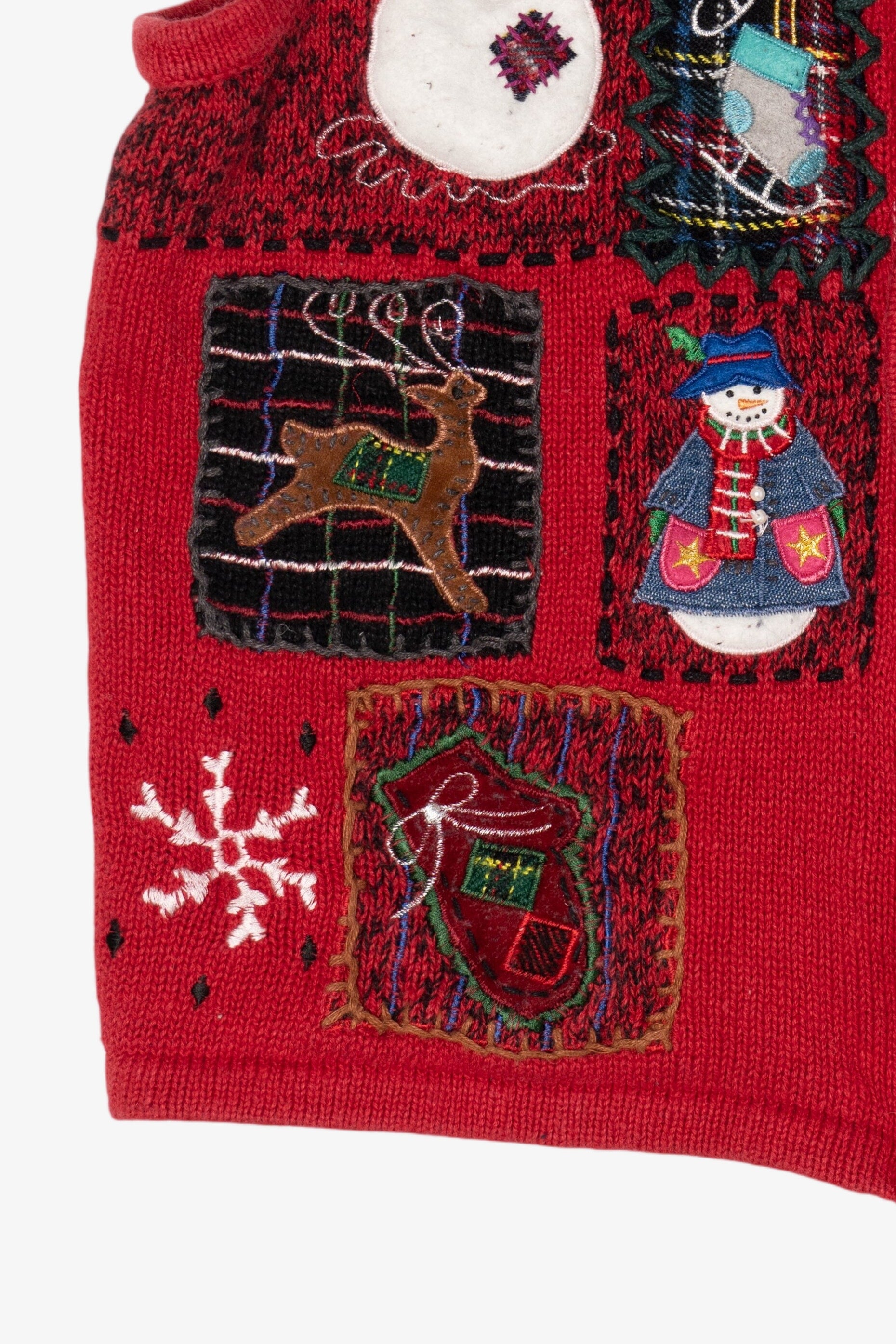 Vintage Red White Stag Patchwork Ugly Christmas Vest (1990s)