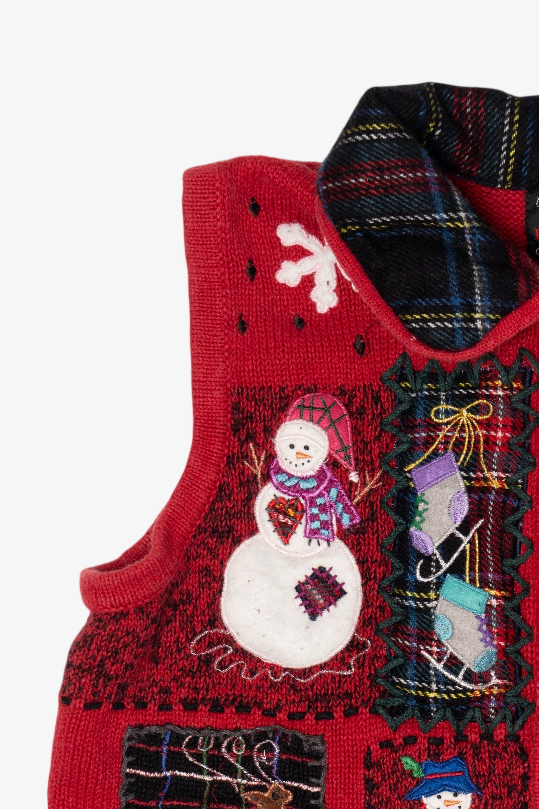 Vintage Red White Stag Patchwork Ugly Christmas Vest (1990s)