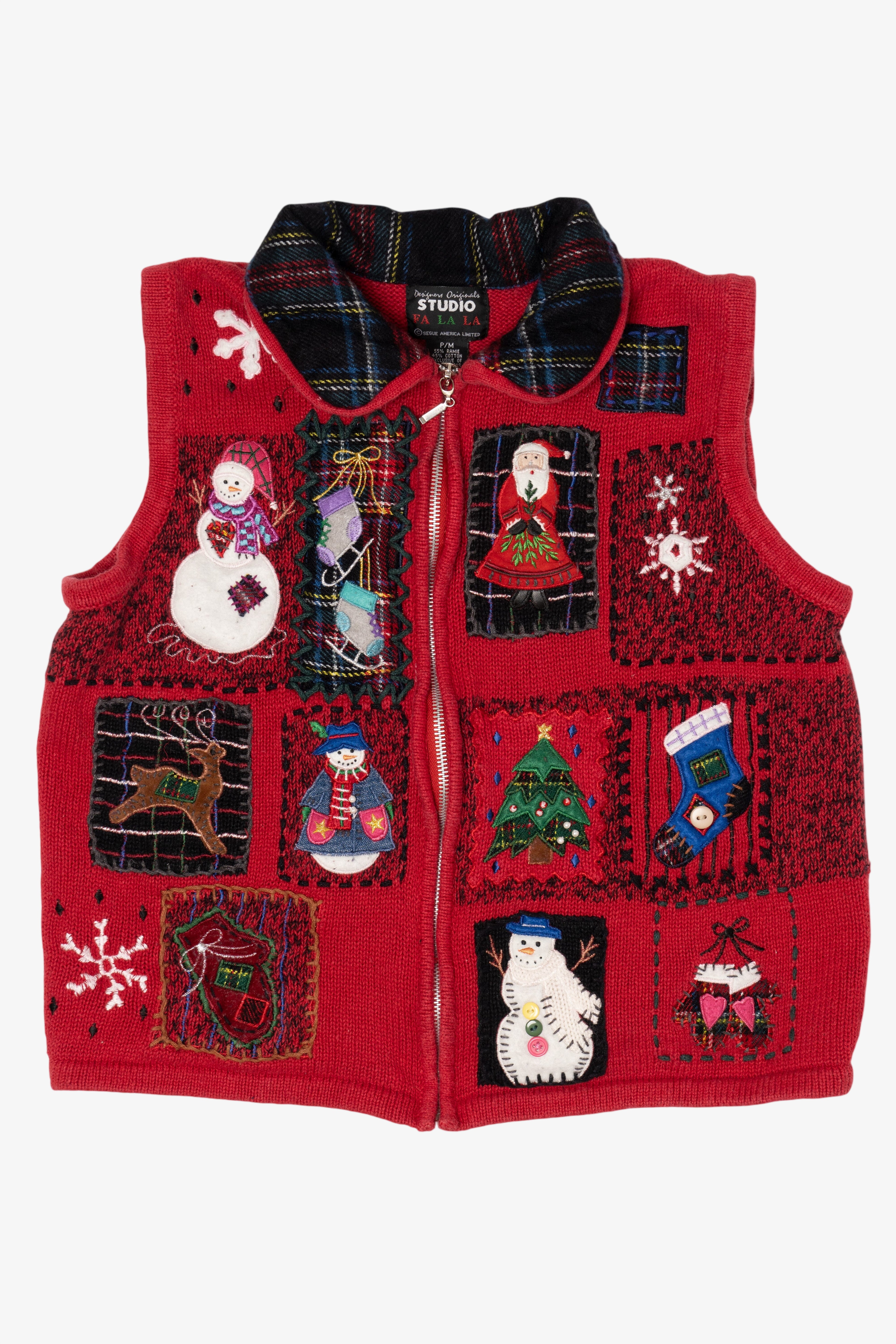 Vintage Red White Stag Patchwork Ugly Christmas Vest (1990s)
