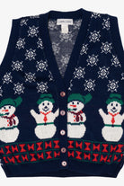 Vintage Navy Blue Cabin Creek Snowmen Ugly Christmas Vest (1990s)