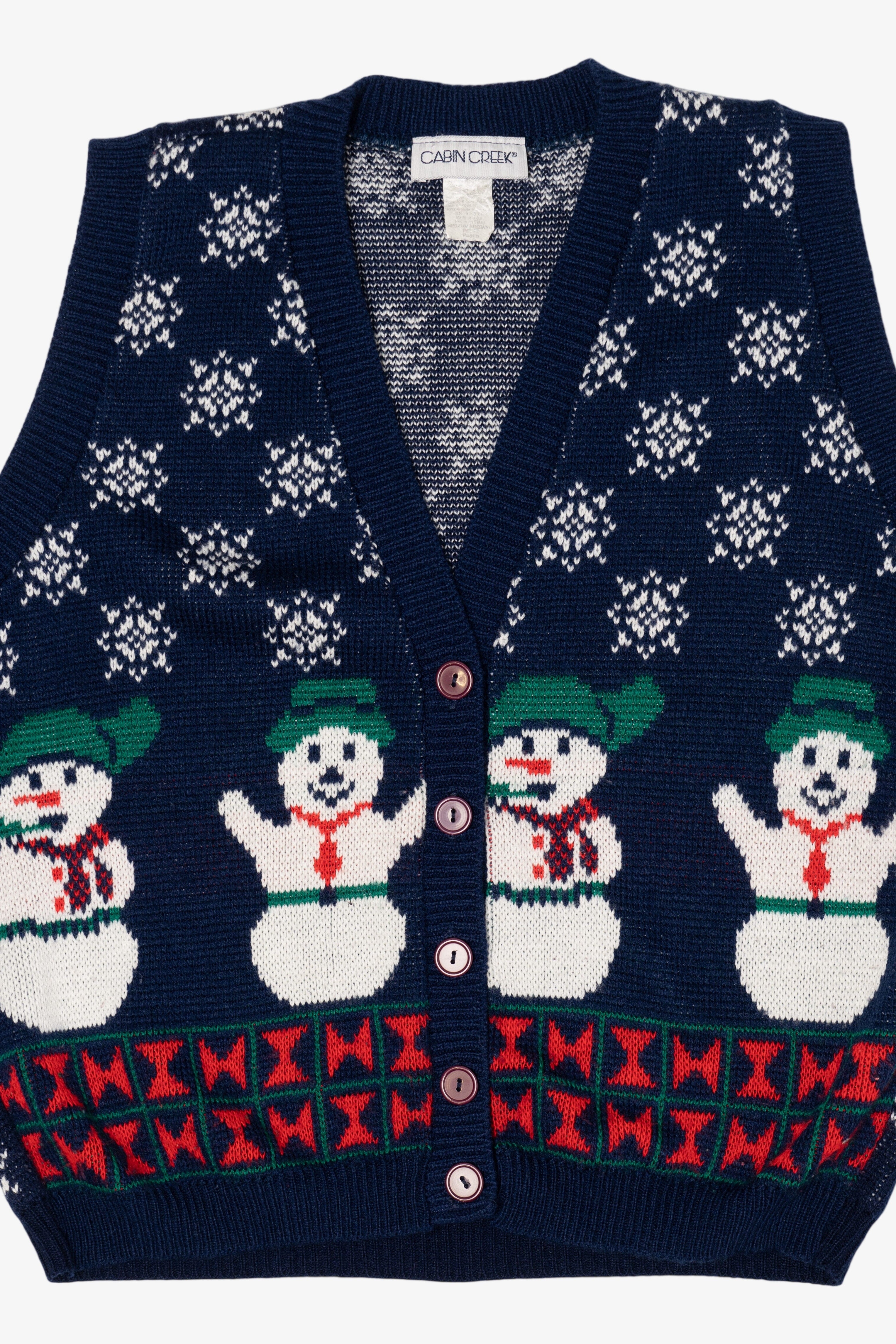 Vintage Navy Blue Cabin Creek Snowmen Ugly Christmas Vest (1990s)