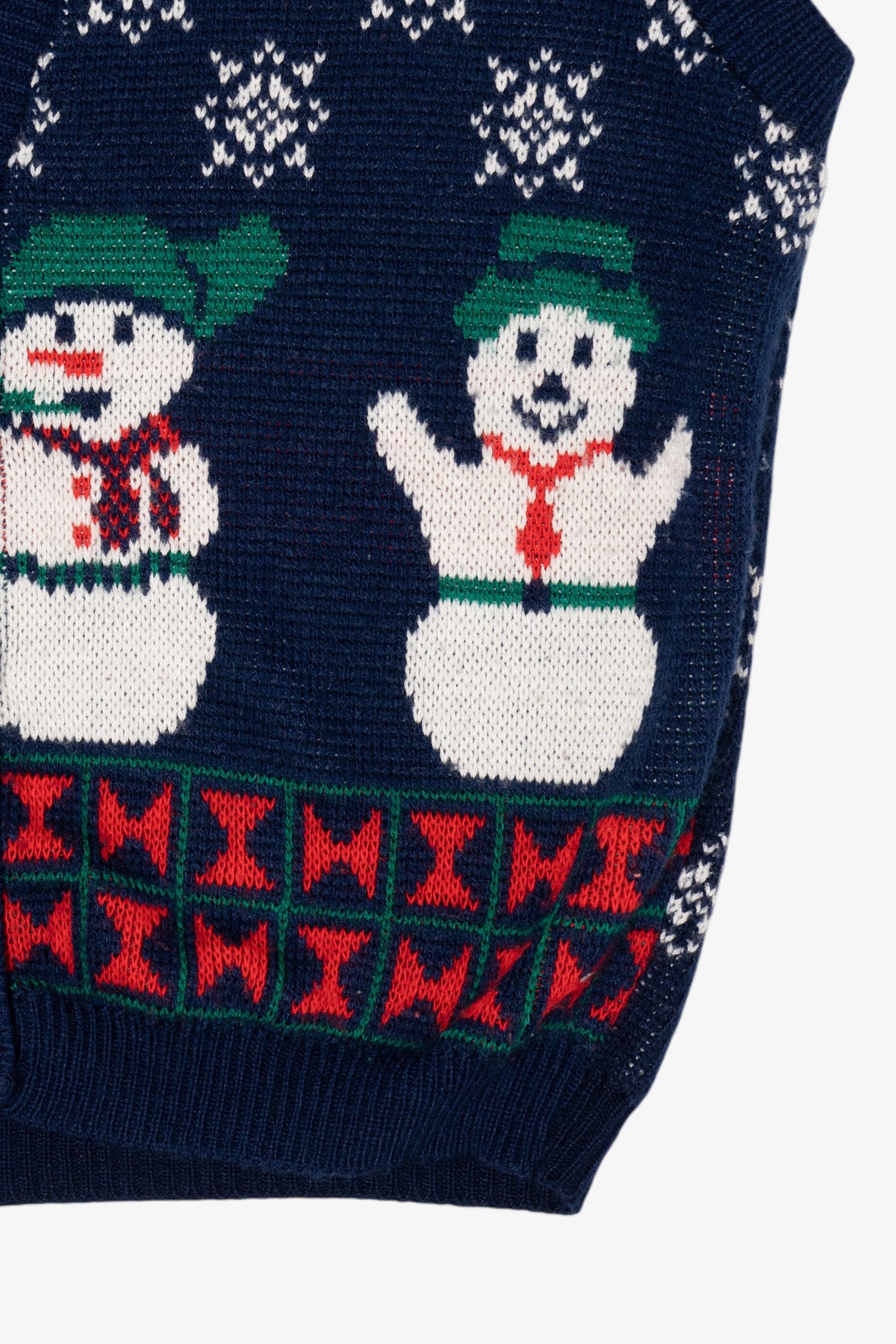 Vintage Navy Blue Cabin Creek Snowmen Ugly Christmas Vest (1990s)