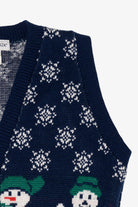 Vintage Navy Blue Cabin Creek Snowmen Ugly Christmas Vest (1990s)
