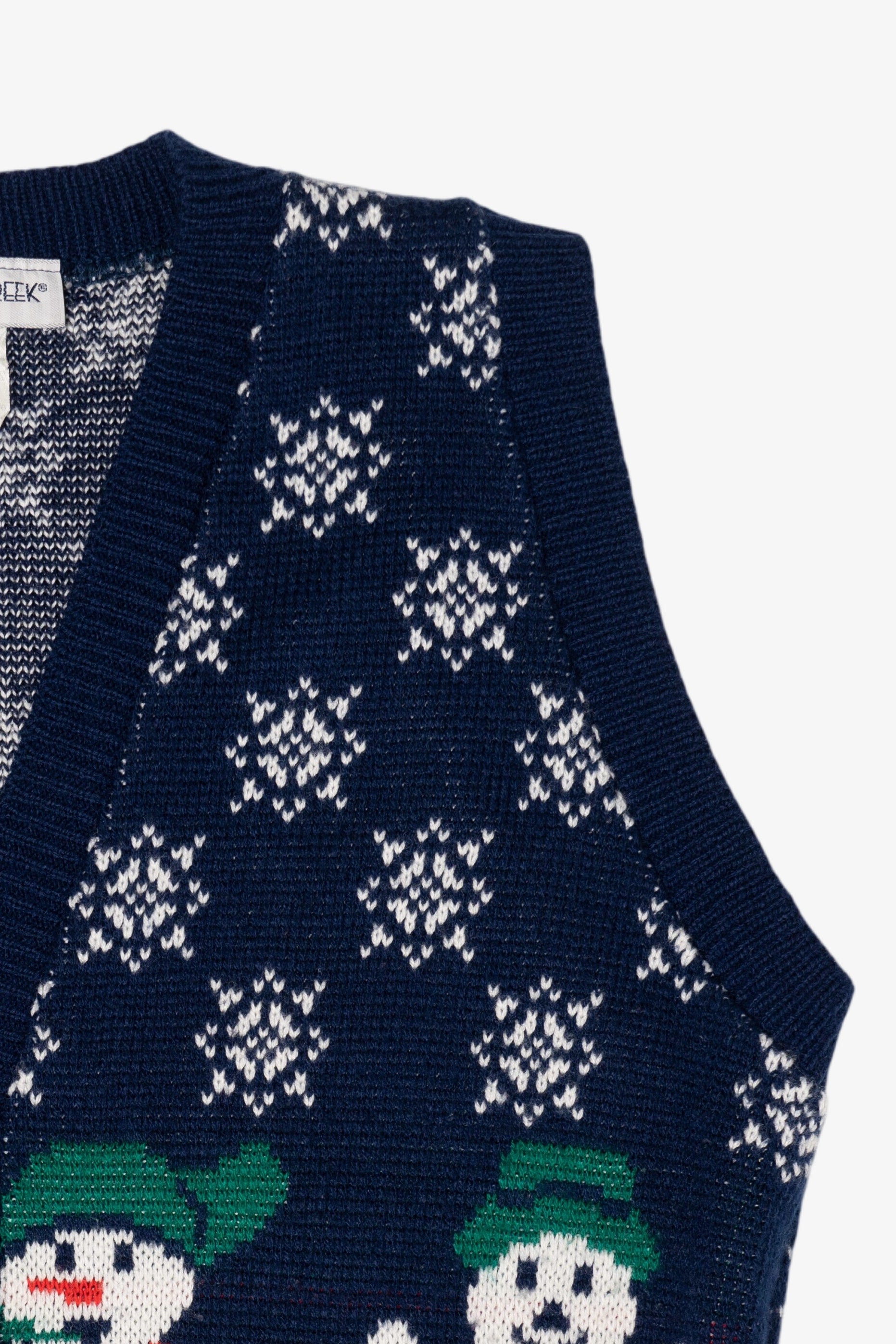 Vintage Navy Blue Cabin Creek Snowmen Ugly Christmas Vest (1990s)