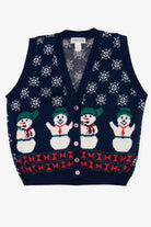Vintage Navy Blue Cabin Creek Snowmen Ugly Christmas Vest (1990s)