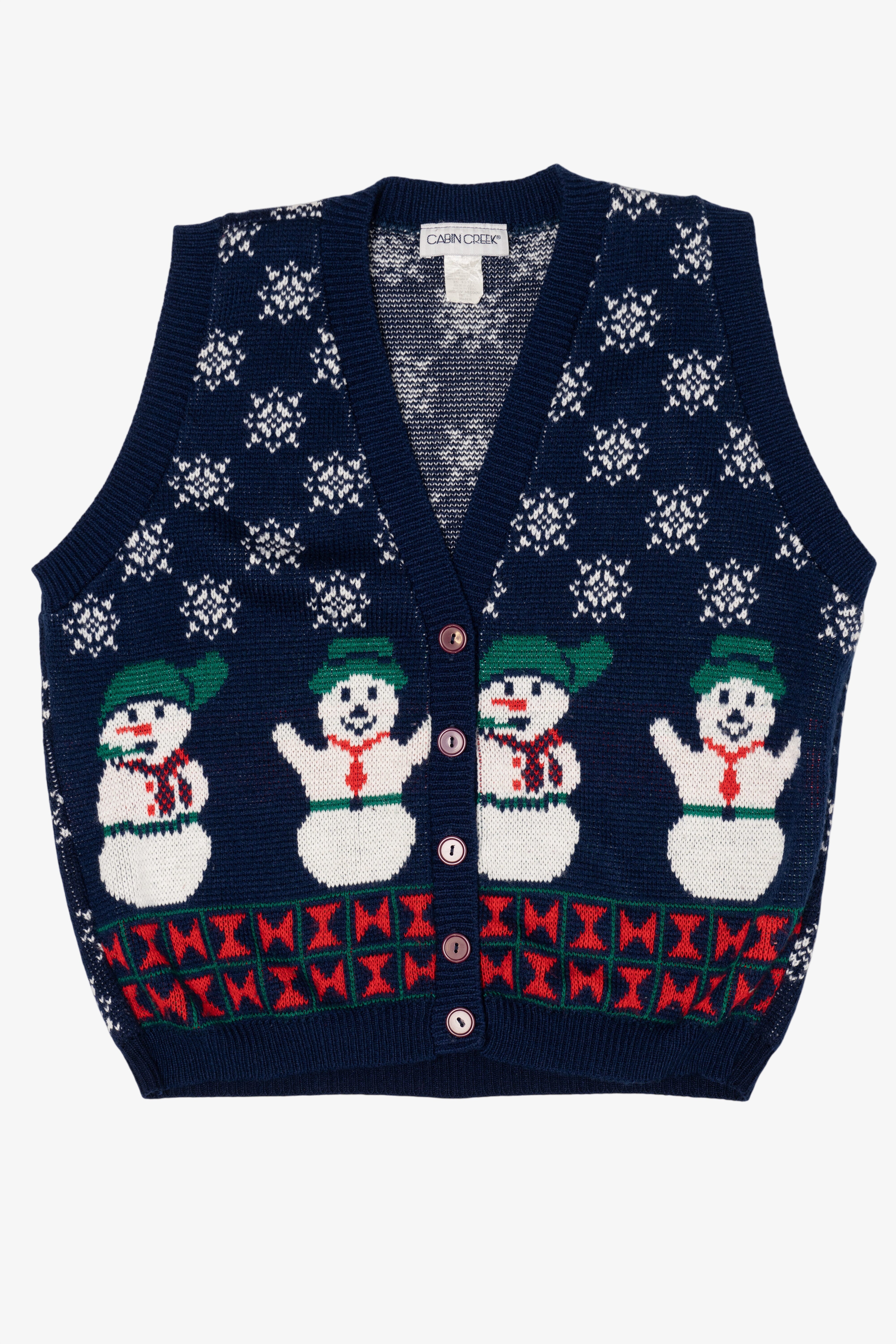 Vintage Navy Blue Cabin Creek Snowmen Ugly Christmas Vest (1990s)