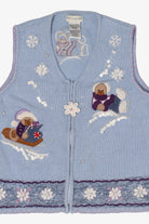 Vintage Light Blue White Stag Bears Ugly Christmas Vest (1990s)