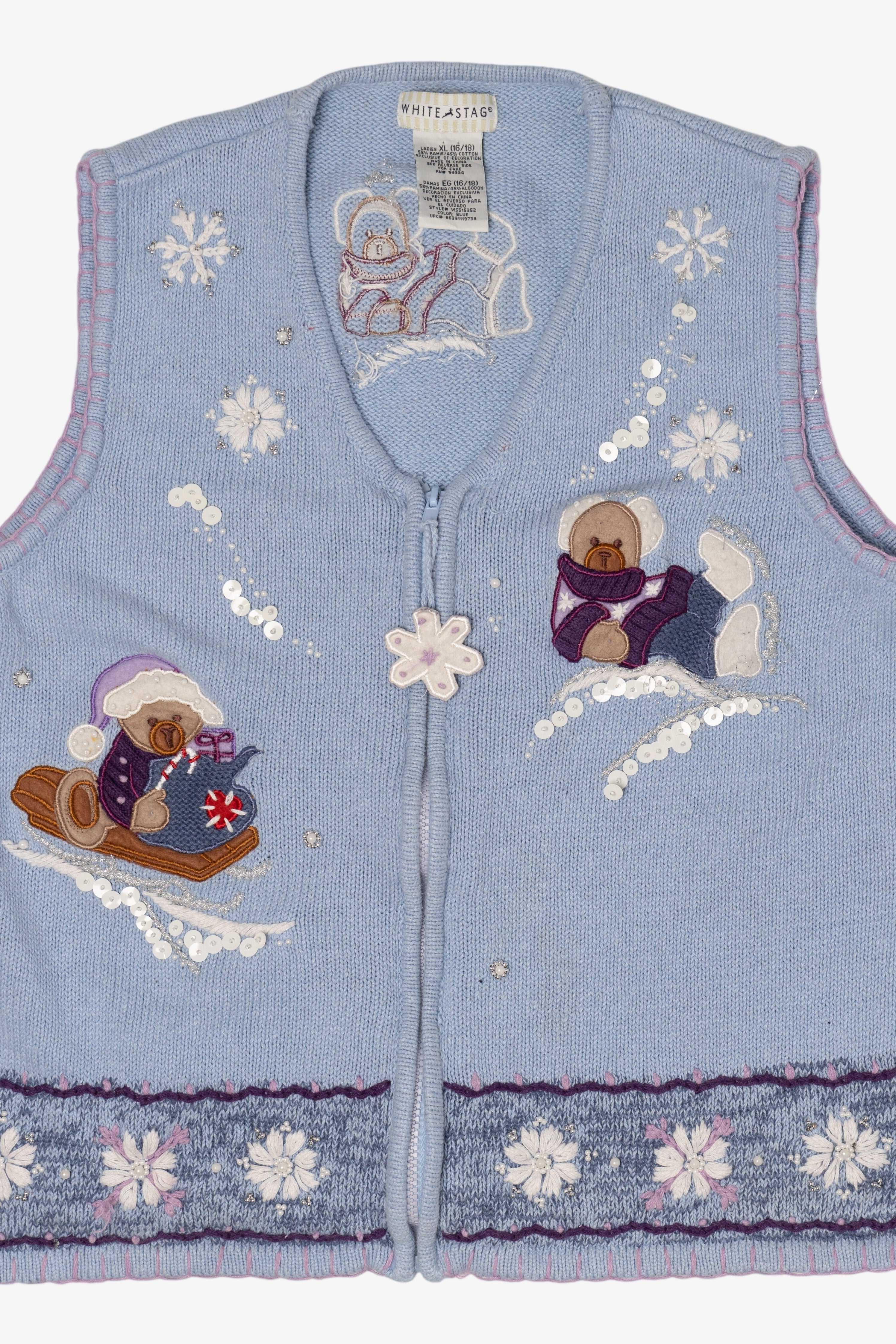 Vintage Light Blue White Stag Bears Ugly Christmas Vest (1990s)