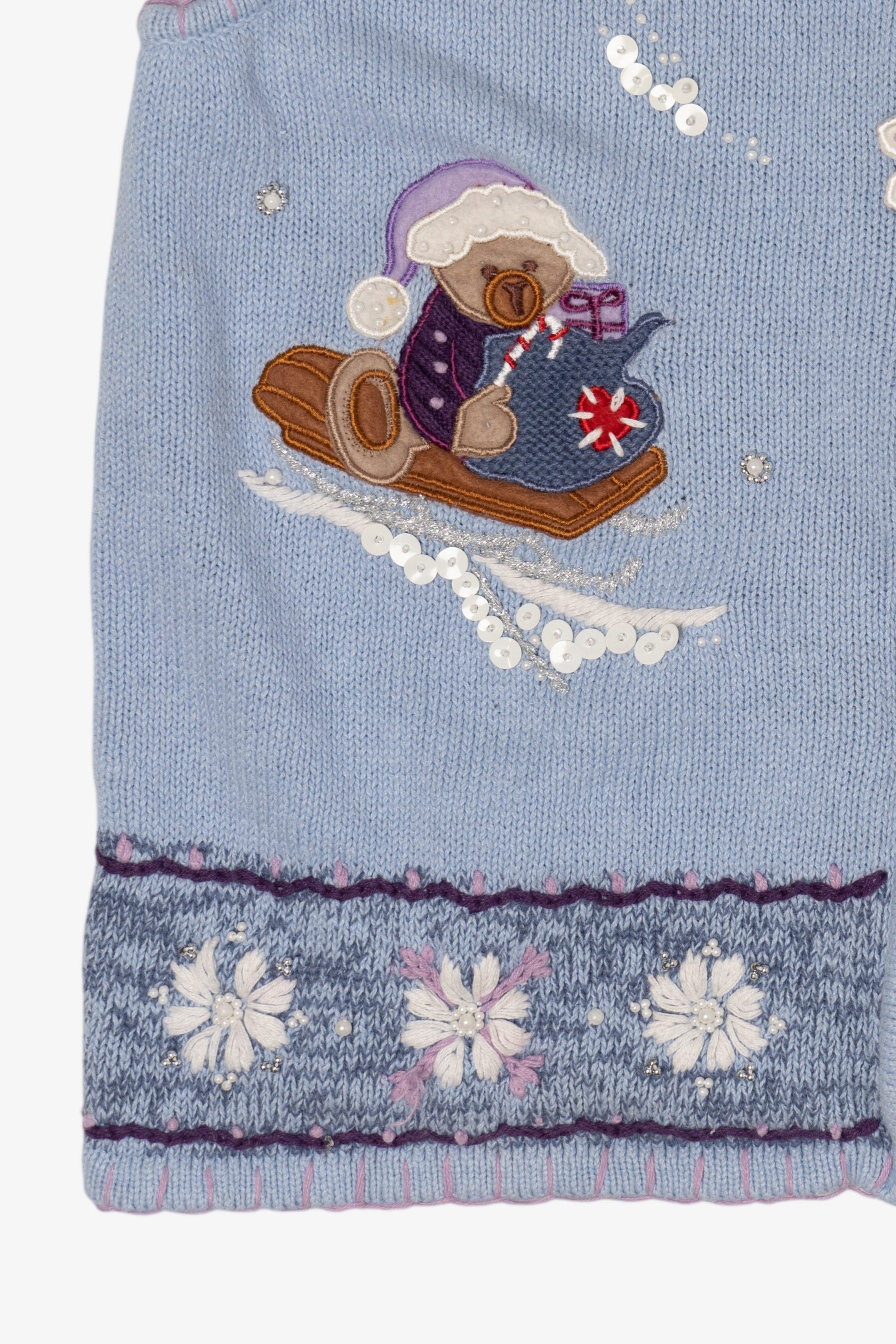 Vintage Light Blue White Stag Bears Ugly Christmas Vest (1990s)