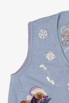 Vintage Light Blue White Stag Bears Ugly Christmas Vest (1990s)