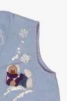 Vintage Light Blue White Stag Bears Ugly Christmas Vest (1990s)