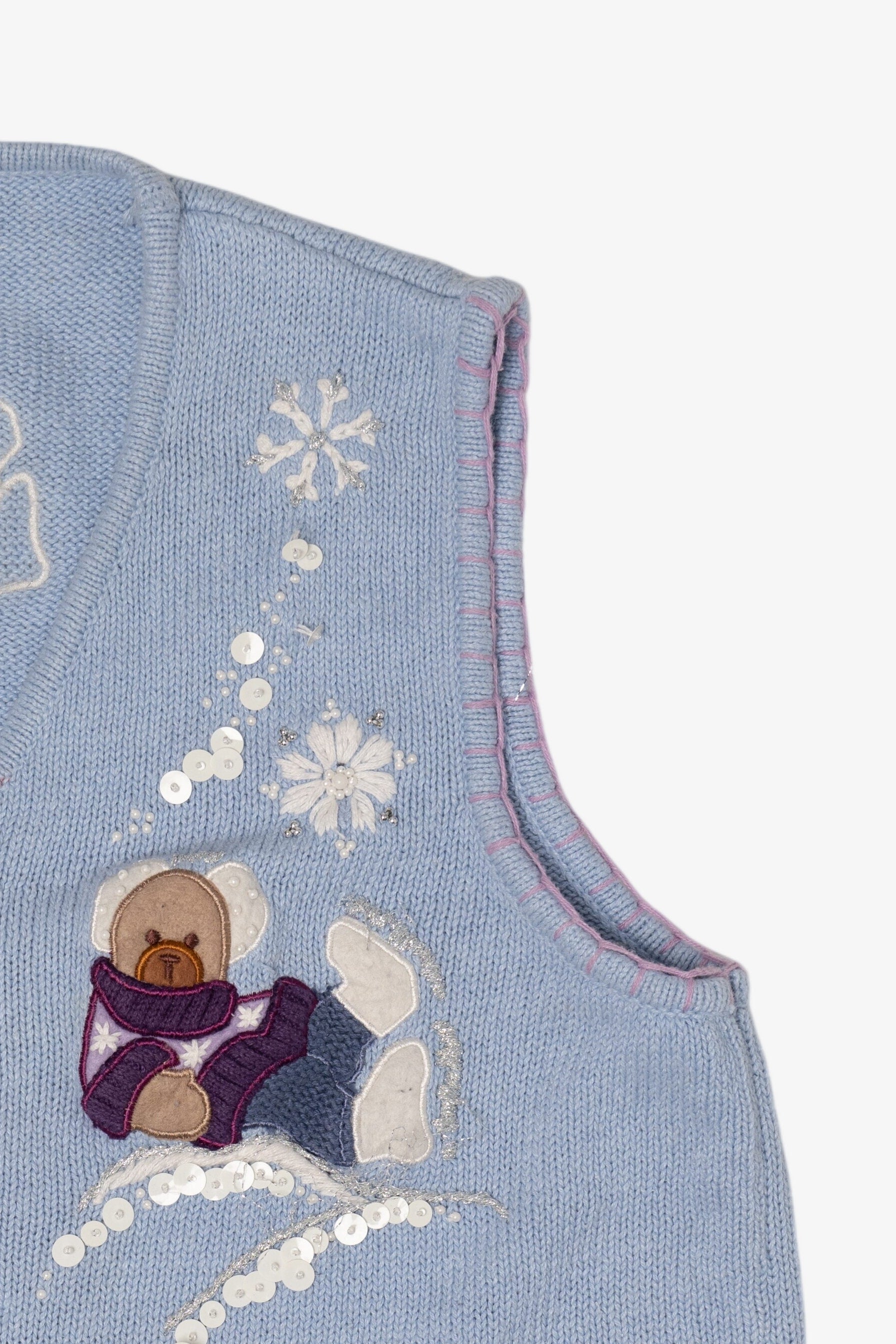 Vintage Light Blue White Stag Bears Ugly Christmas Vest (1990s)