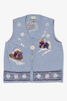 Vintage Light Blue White Stag Bears Ugly Christmas Vest (1990s)