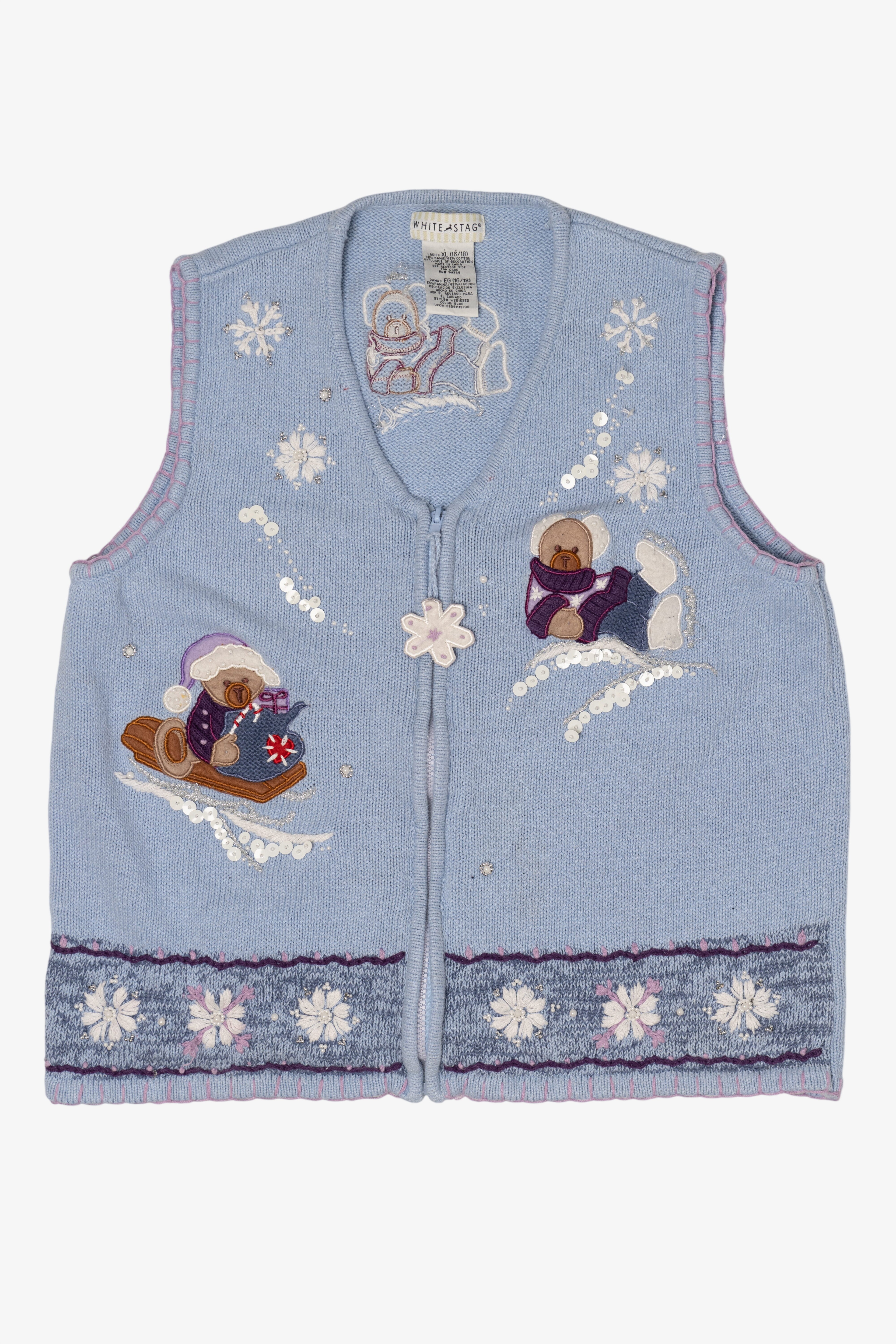 Vintage Light Blue White Stag Bears Ugly Christmas Vest (1990s)