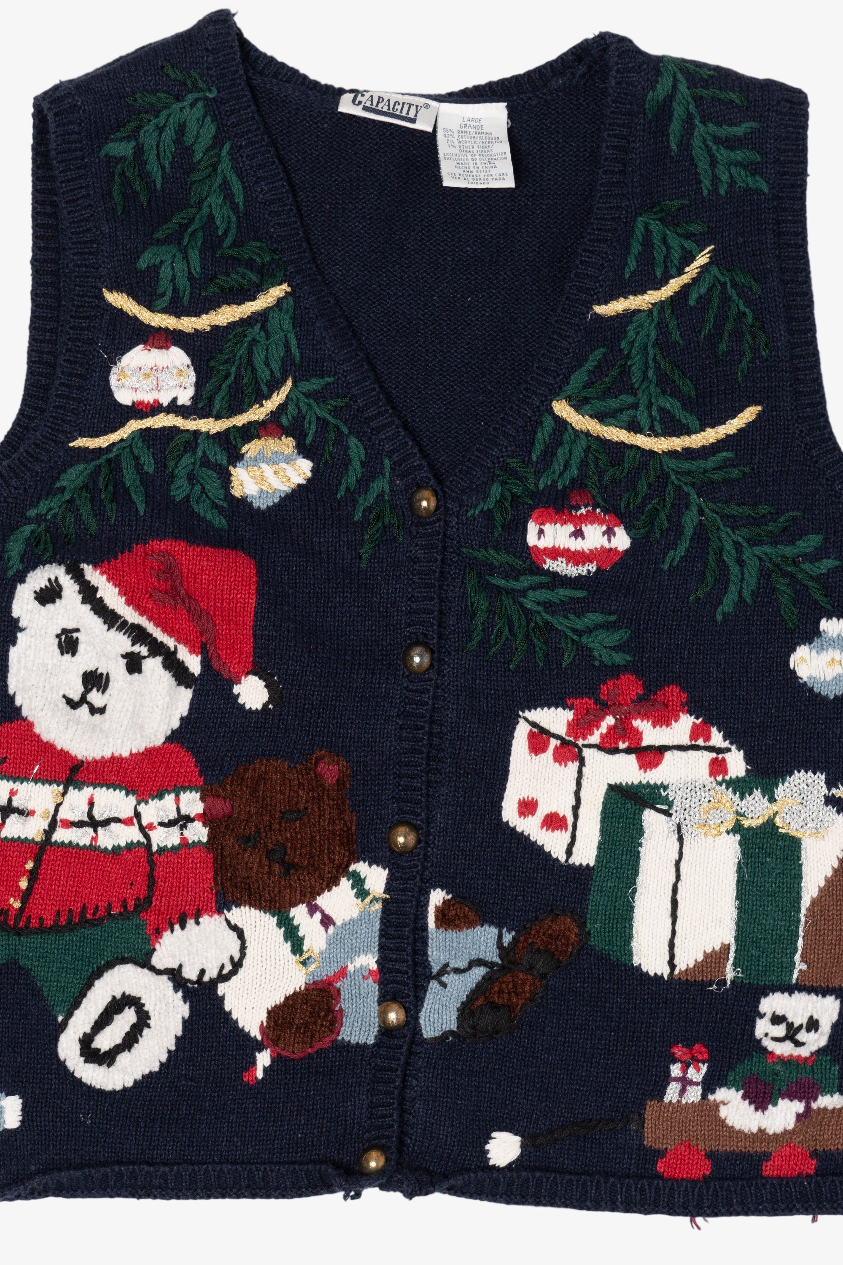 Vintage Navy Blue Capacity Presents Ugly Christmas Vest (1990s)