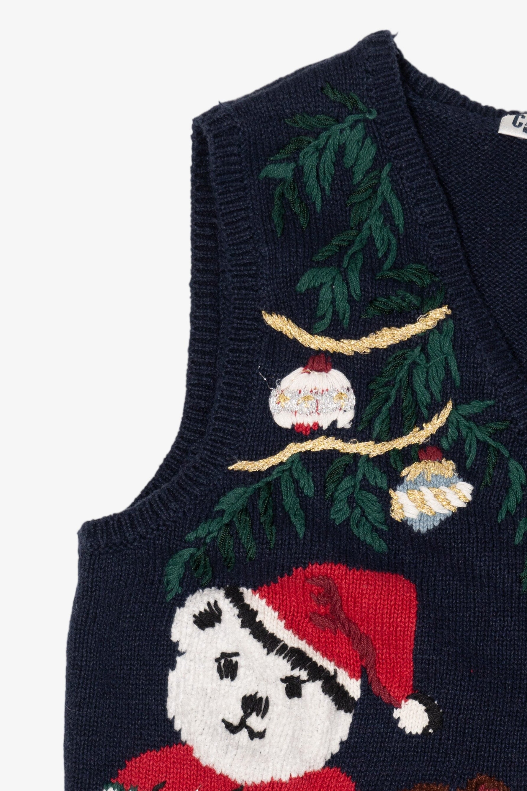 Vintage Navy Blue Capacity Presents Ugly Christmas Vest (1990s)