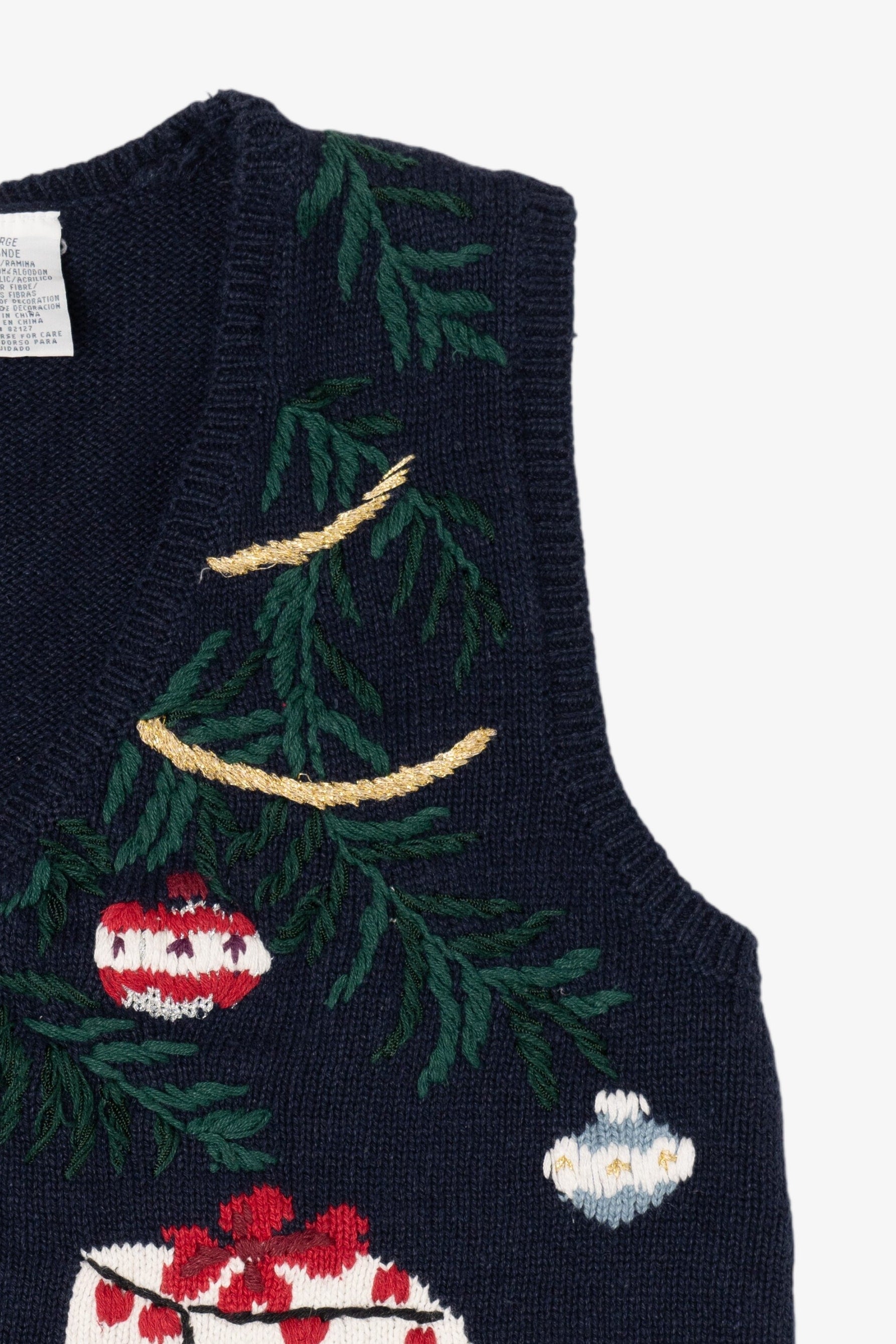 Vintage Navy Blue Capacity Presents Ugly Christmas Vest (1990s)