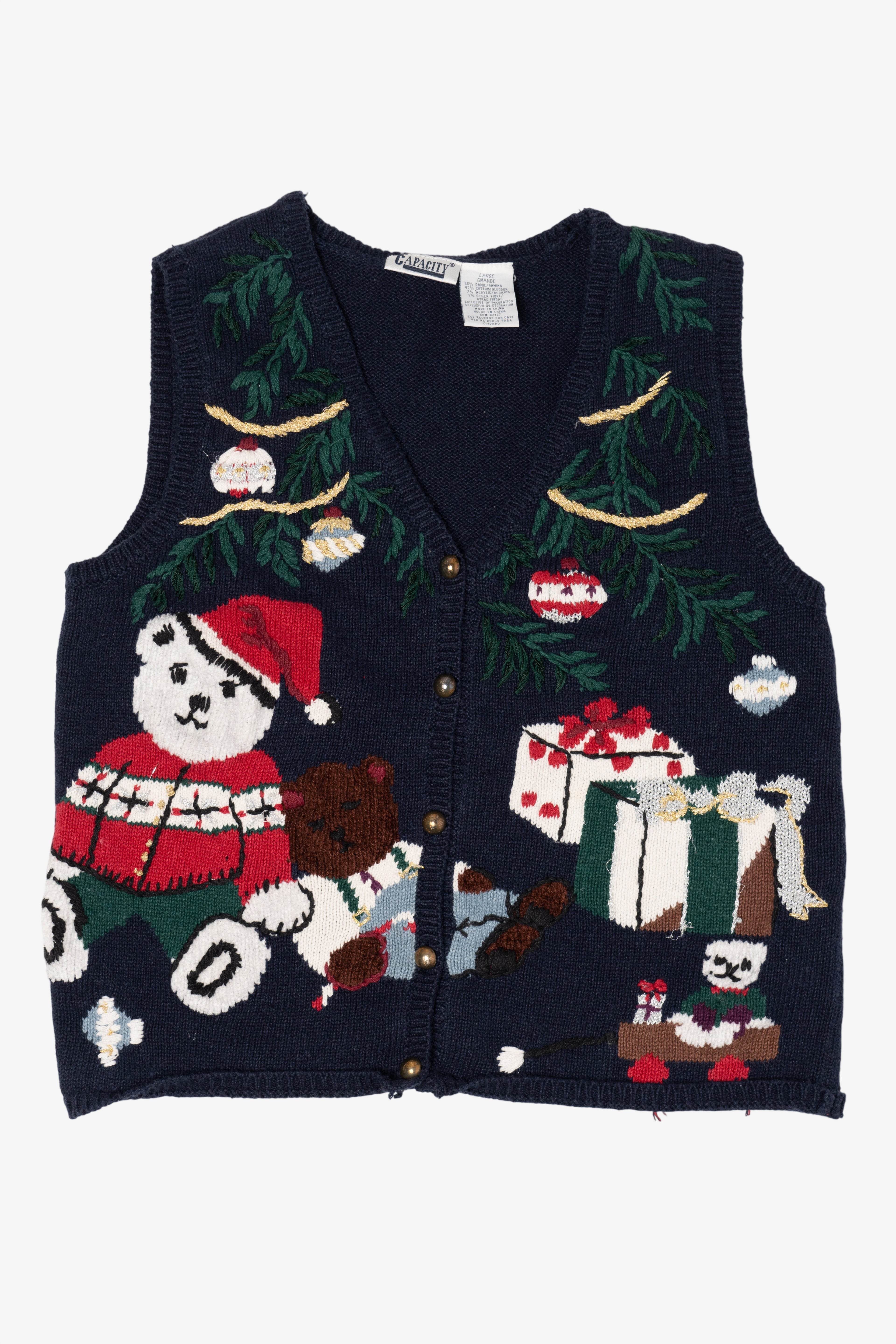 Vintage Navy Blue Capacity Presents Ugly Christmas Vest (1990s)