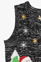 Vintage Dark Gray Holiday Time Reindeer Ugly Christmas Vest (1990s)