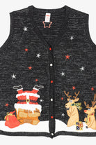 Vintage Holiday Time Santa In Chimney Ugly Christmas Sweater (1990s)