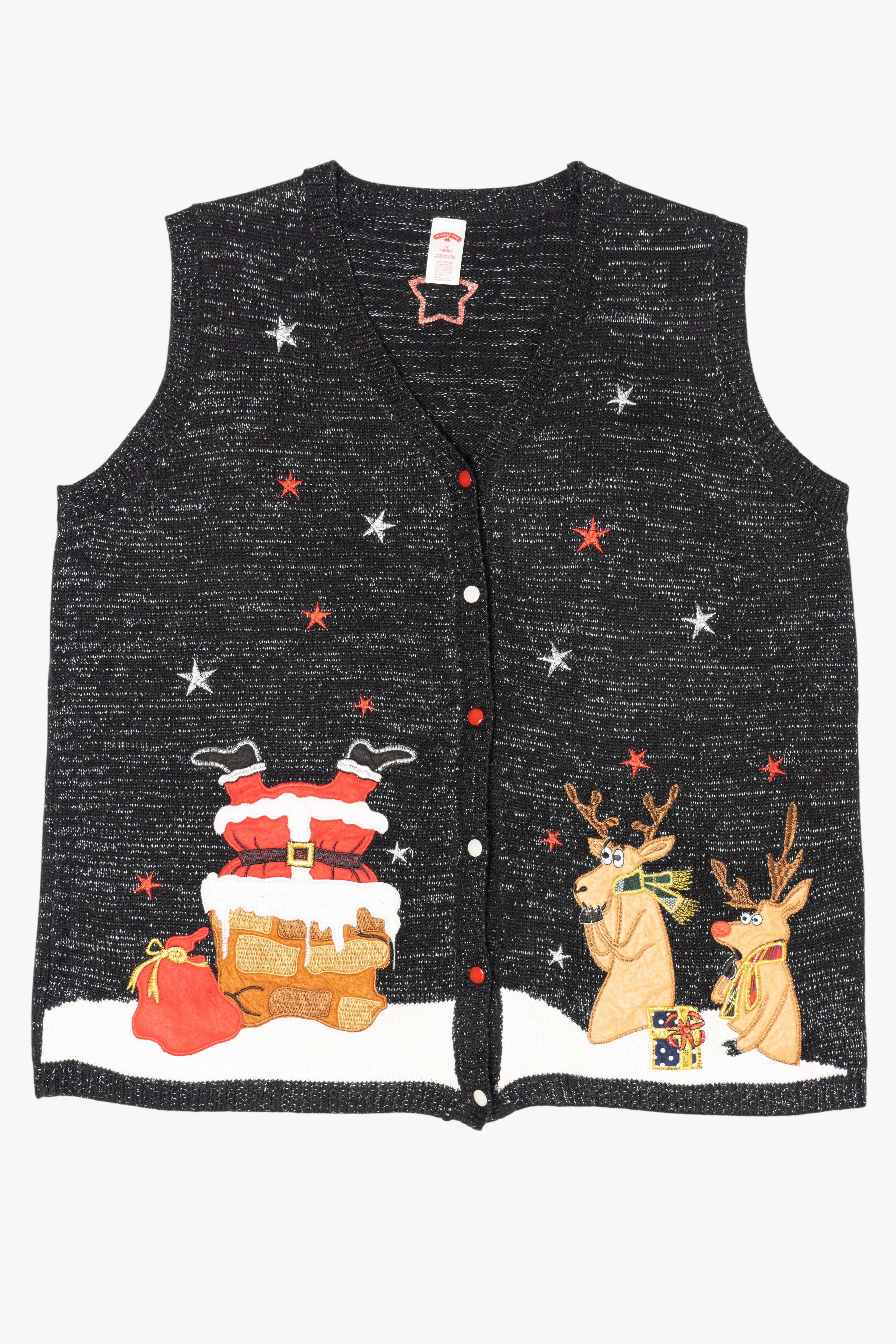 Vintage Holiday Time Santa In Chimney Ugly Christmas Sweater (1990s)